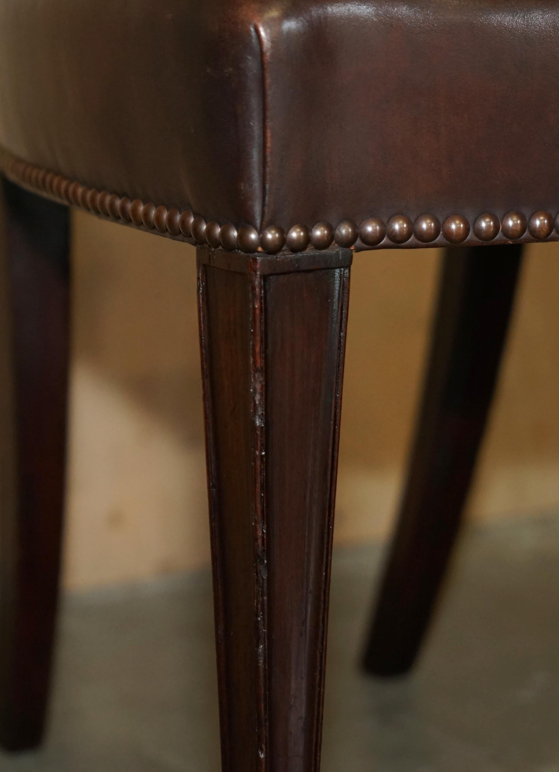 Leather SIX ANTIQUE EDWARD & ROBERTS GEORGE HEPPLEWHITE BROWN LEATHER DINING CHAIRs