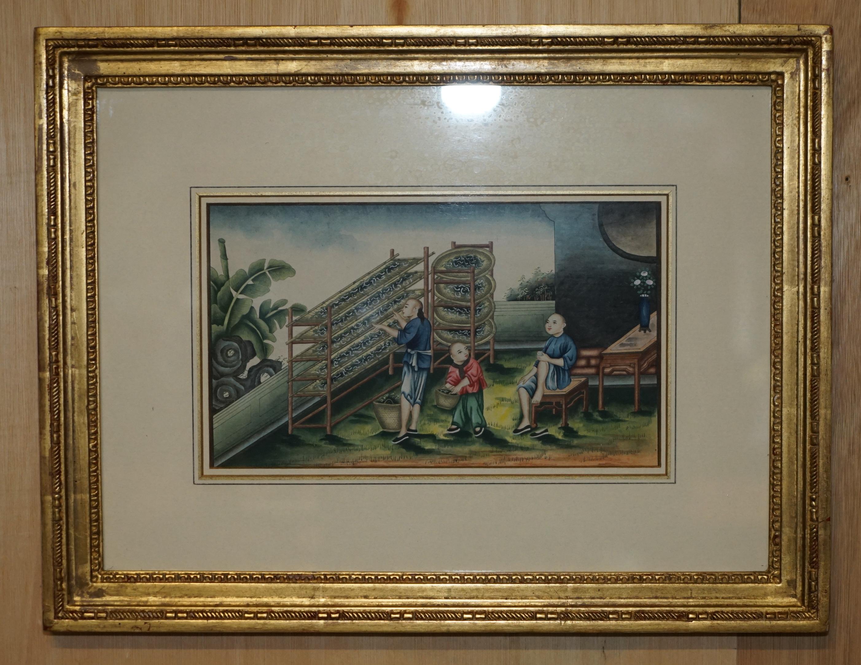 SEI ANTICHE EXQUISITE PITTURE CINESI ALL'ACQUERELLO E CON LACCATURA in vendita 2