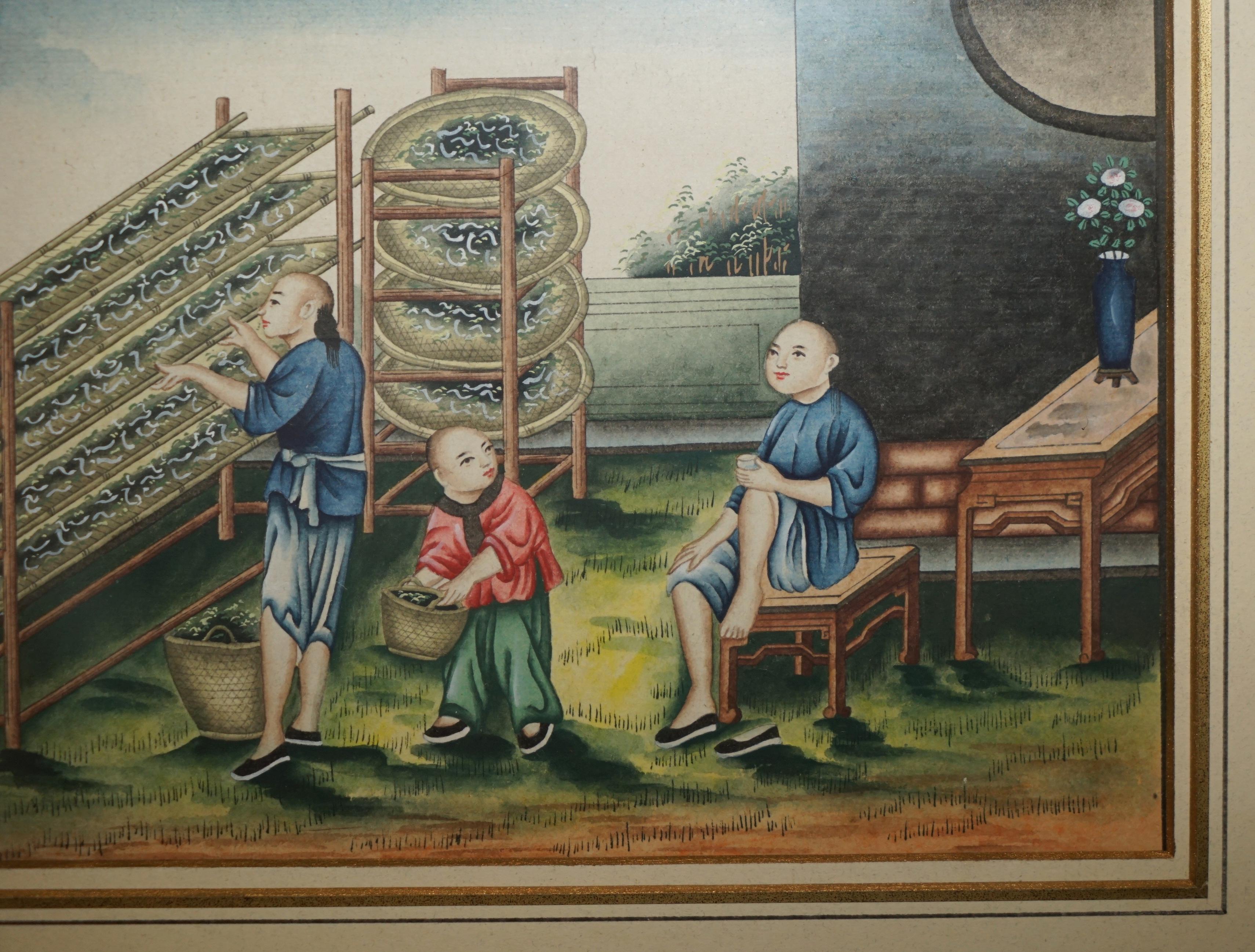 SEI ANTICHE EXQUISITE PITTURE CINESI ALL'ACQUERELLO E CON LACCATURA in vendita 4