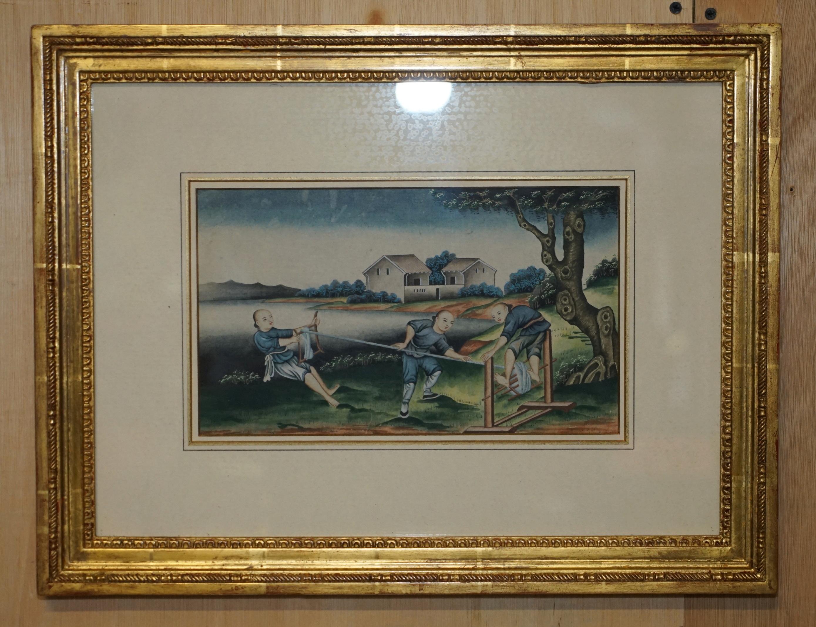 SEI ANTICHE EXQUISITE PITTURE CINESI ALL'ACQUERELLO E CON LACCATURA in vendita 6