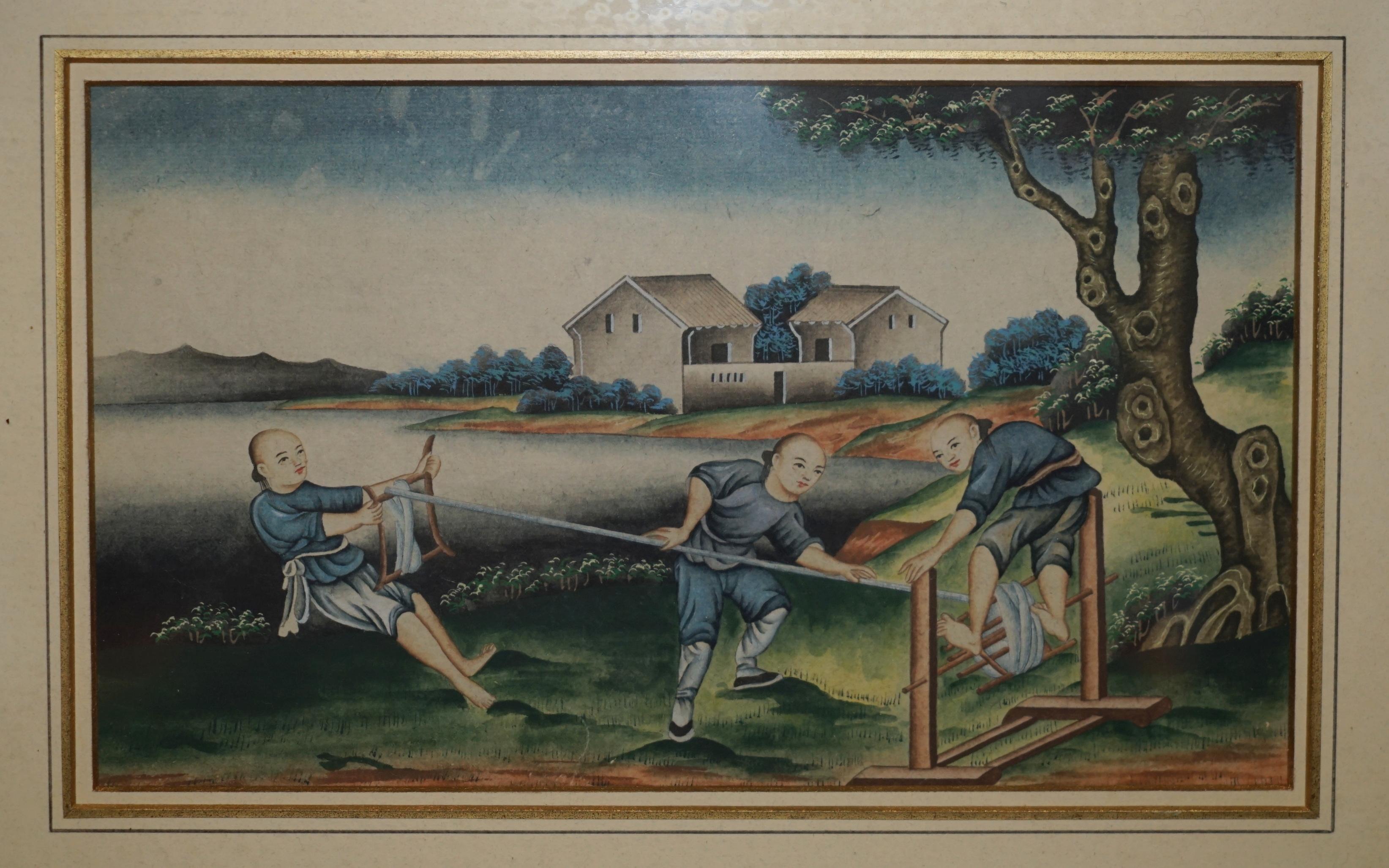 SEI ANTICHE EXQUISITE PITTURE CINESI ALL'ACQUERELLO E CON LACCATURA in vendita 7