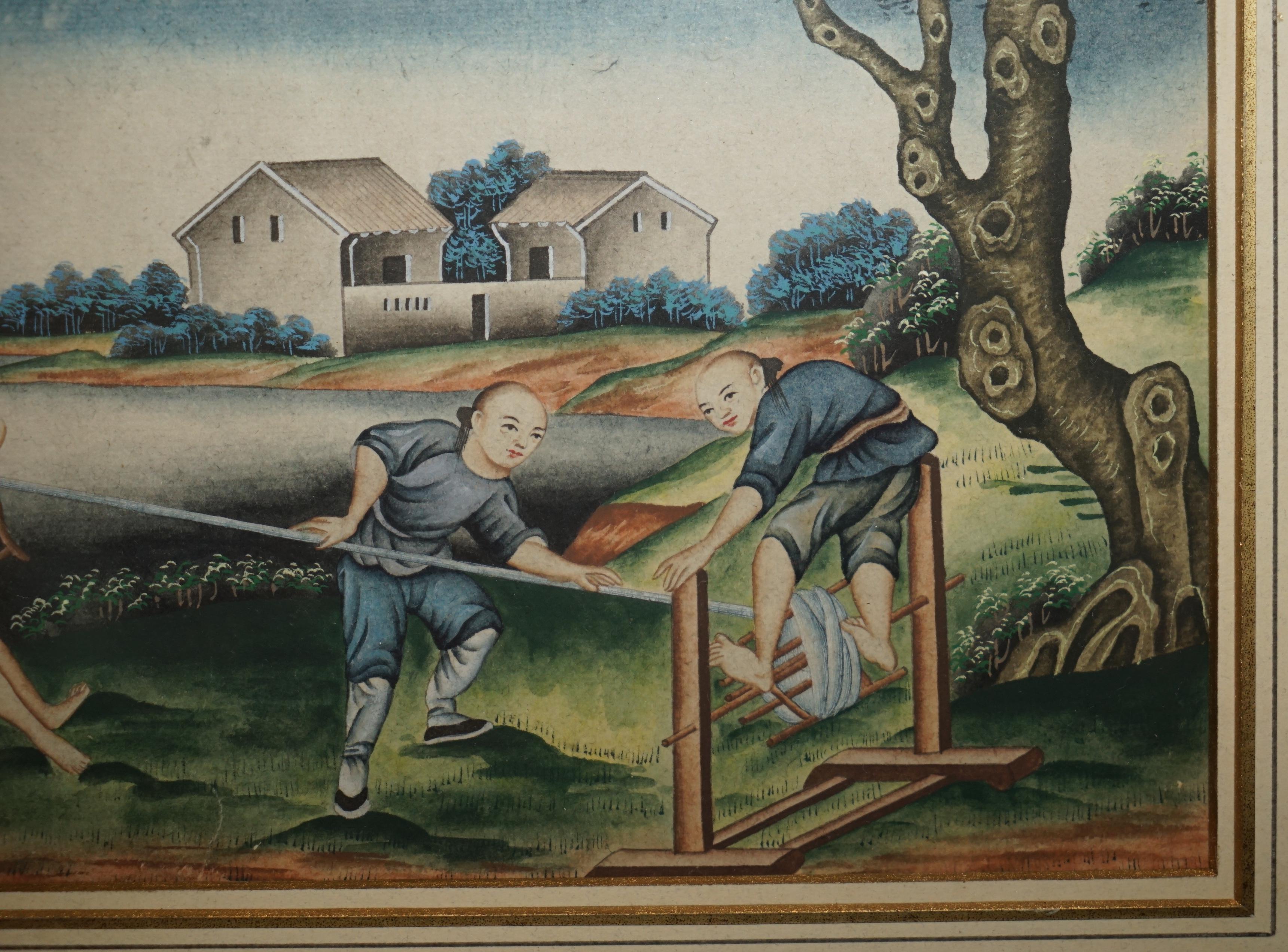 SEI ANTICHE EXQUISITE PITTURE CINESI ALL'ACQUERELLO E CON LACCATURA in vendita 8