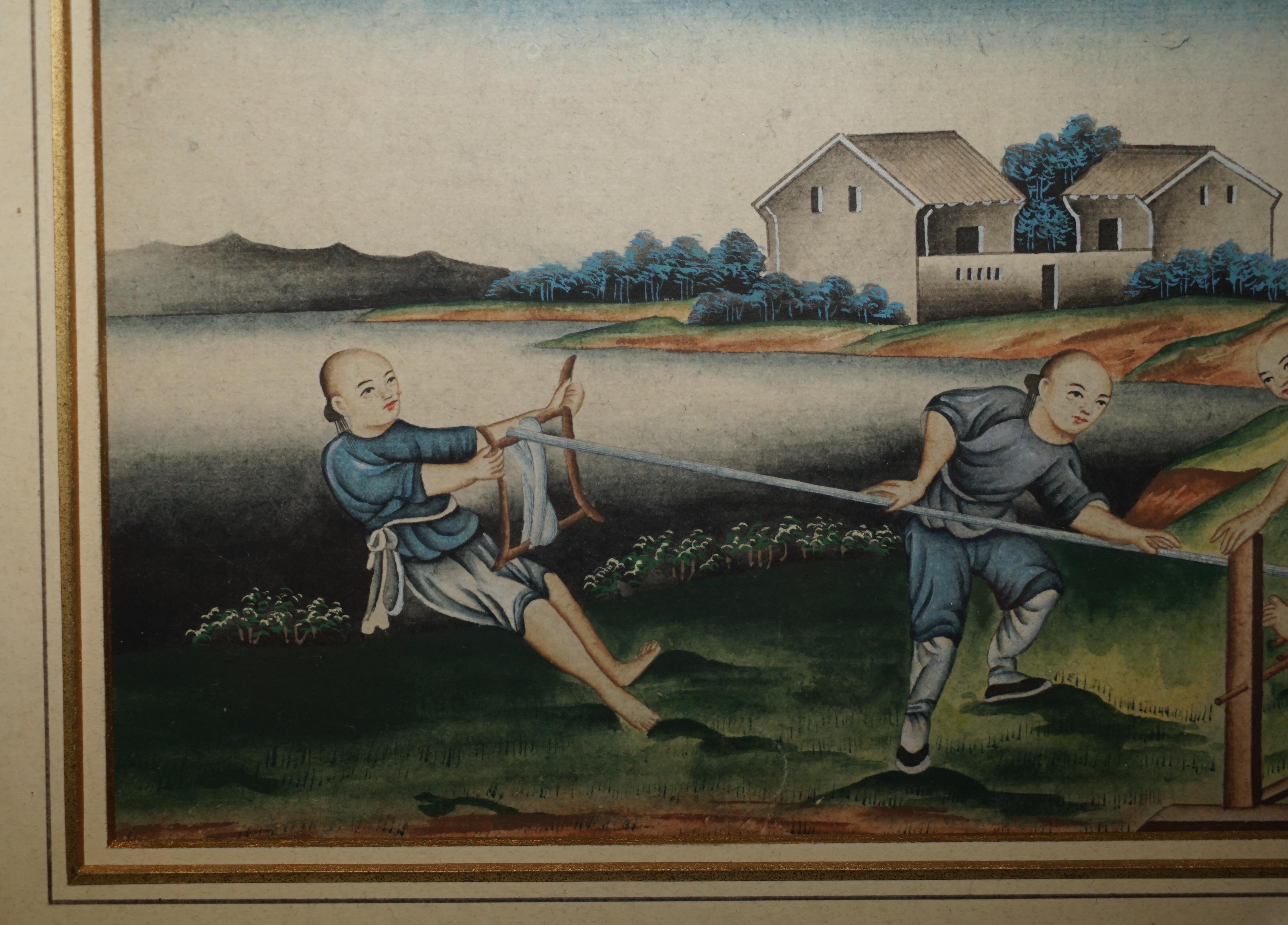 SEI ANTICHE EXQUISITE PITTURE CINESI ALL'ACQUERELLO E CON LACCATURA in vendita 9