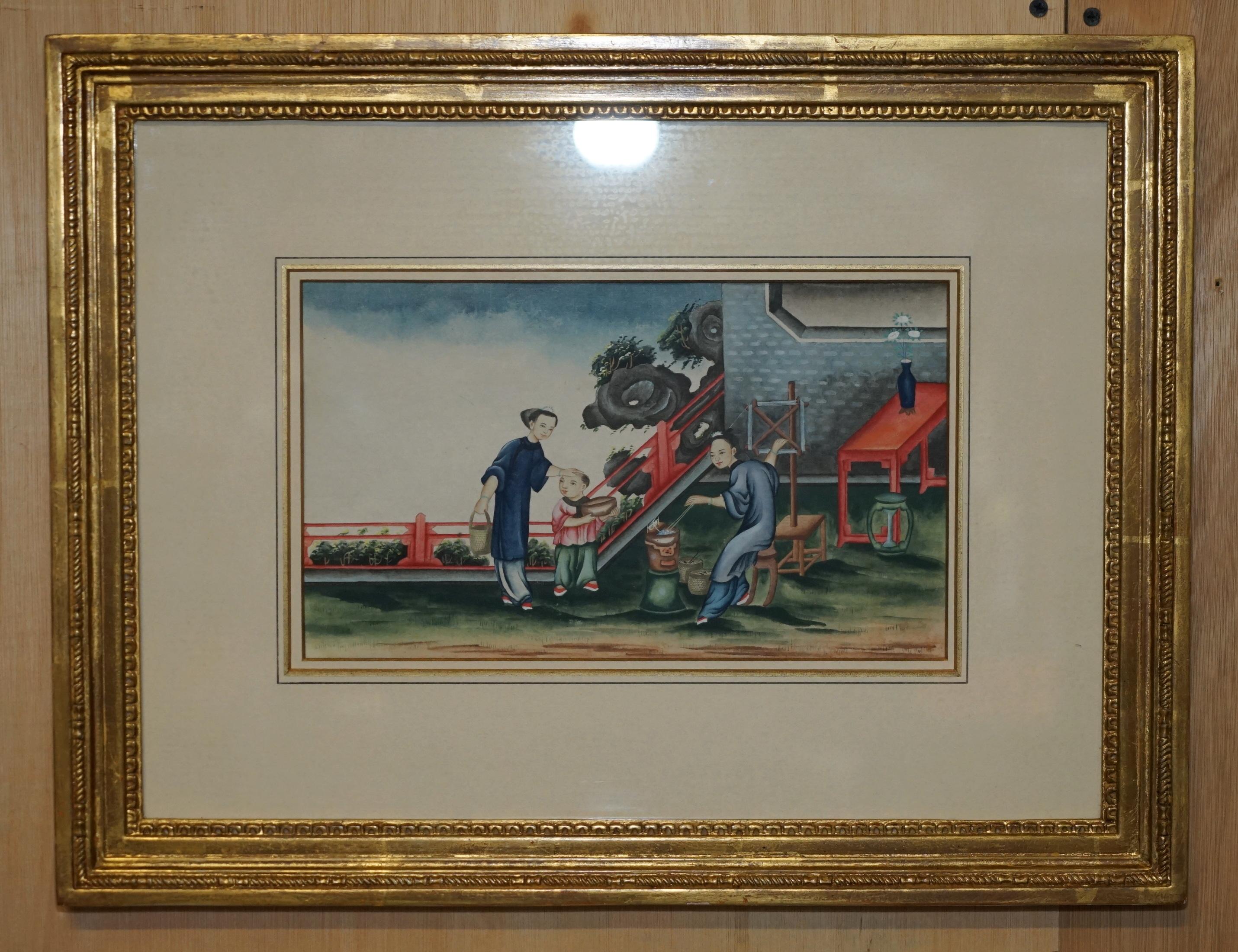 SEI ANTICHE EXQUISITE PITTURE CINESI ALL'ACQUERELLO E CON LACCATURA in vendita 10