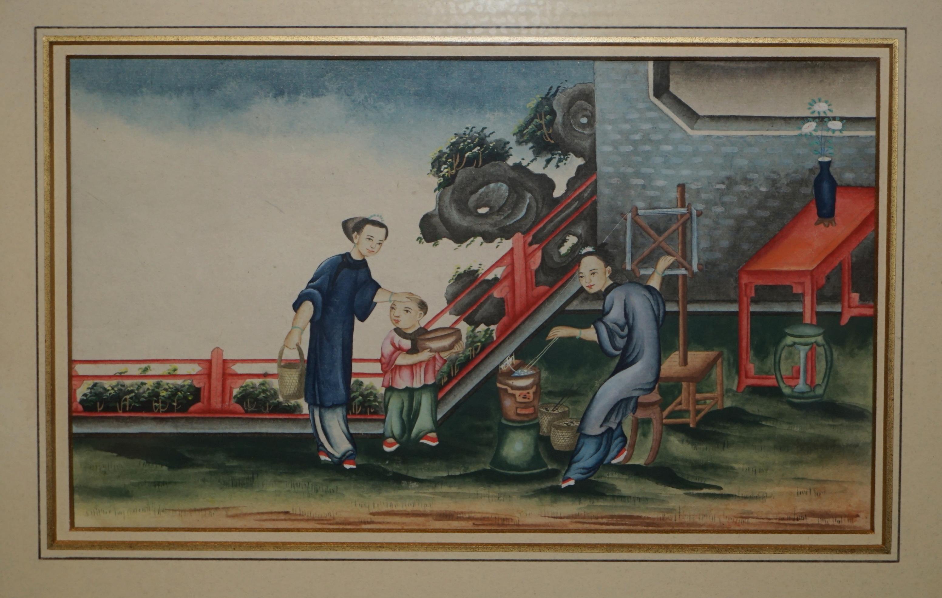 SEI ANTICHE EXQUISITE PITTURE CINESI ALL'ACQUERELLO E CON LACCATURA in vendita 11