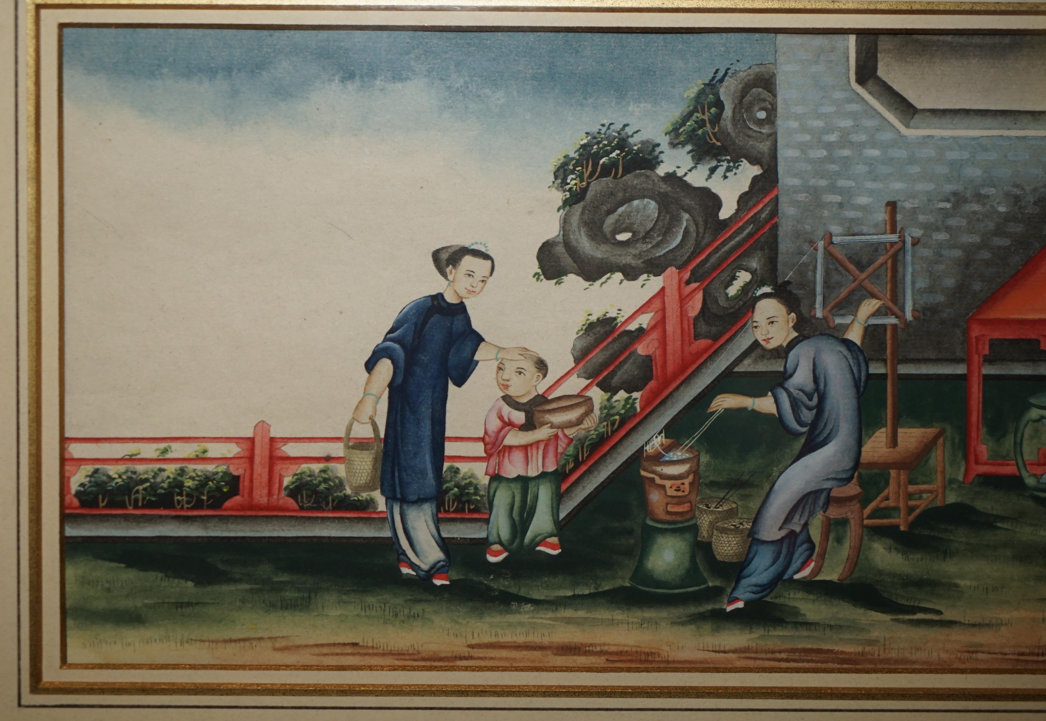 SEI ANTICHE EXQUISITE PITTURE CINESI ALL'ACQUERELLO E CON LACCATURA in vendita 12