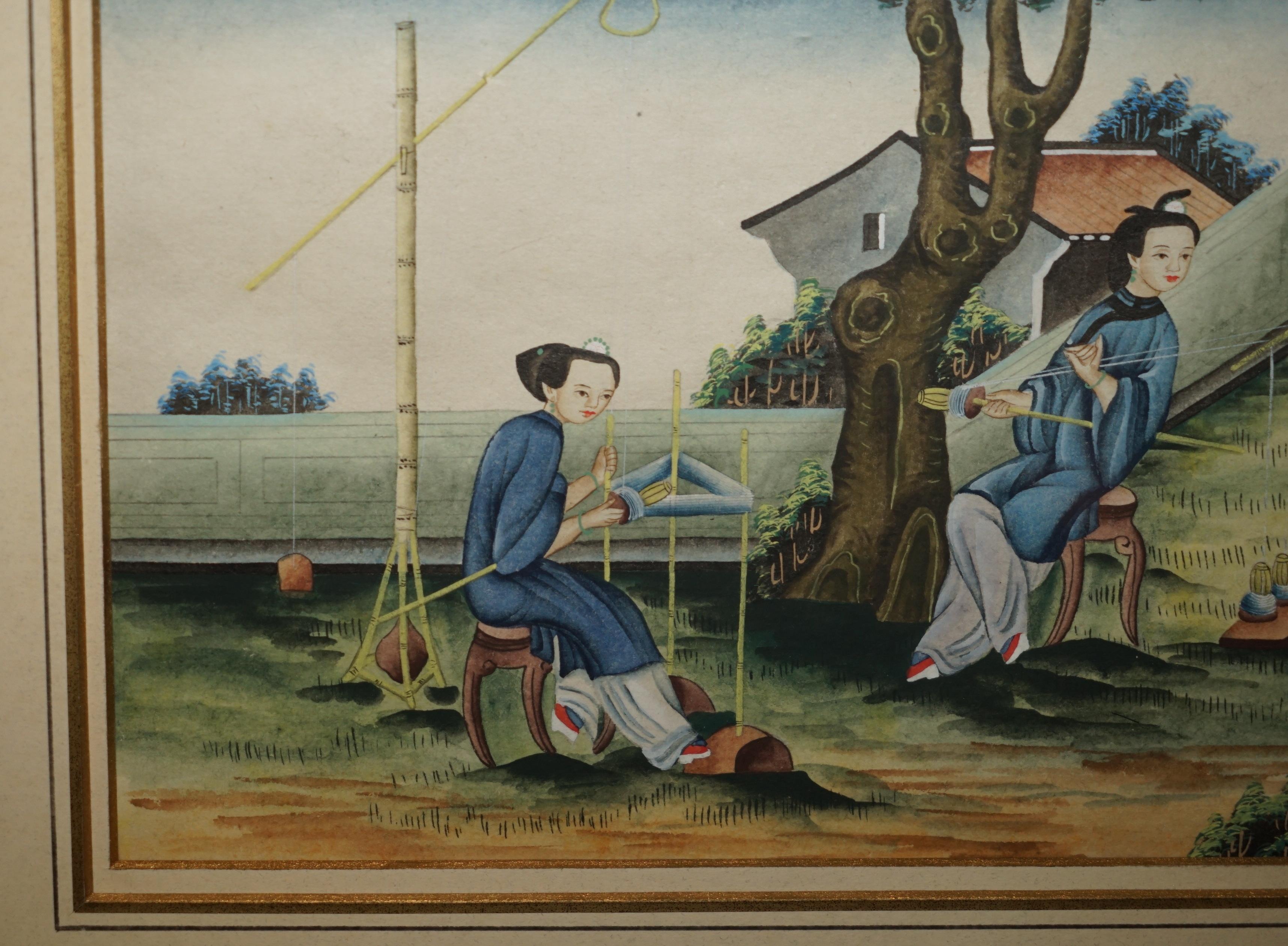 SEI ANTICHE EXQUISITE PITTURE CINESI ALL'ACQUERELLO E CON LACCATURA In condizioni buone in vendita a West Sussex, Pulborough