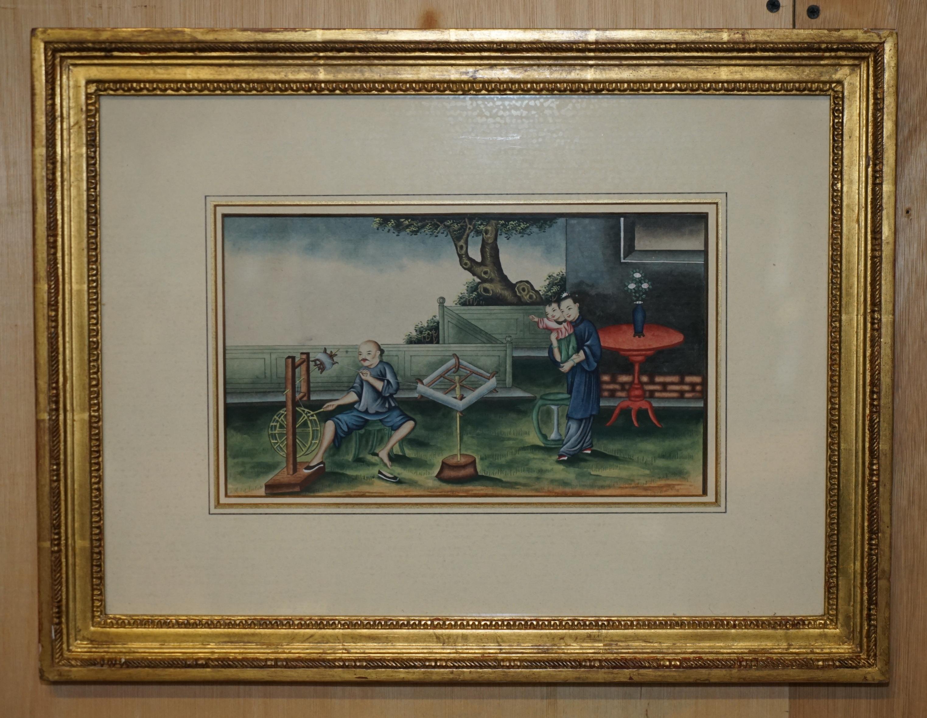 XIX secolo SEI ANTICHE EXQUISITE PITTURE CINESI ALL'ACQUERELLO E CON LACCATURA in vendita