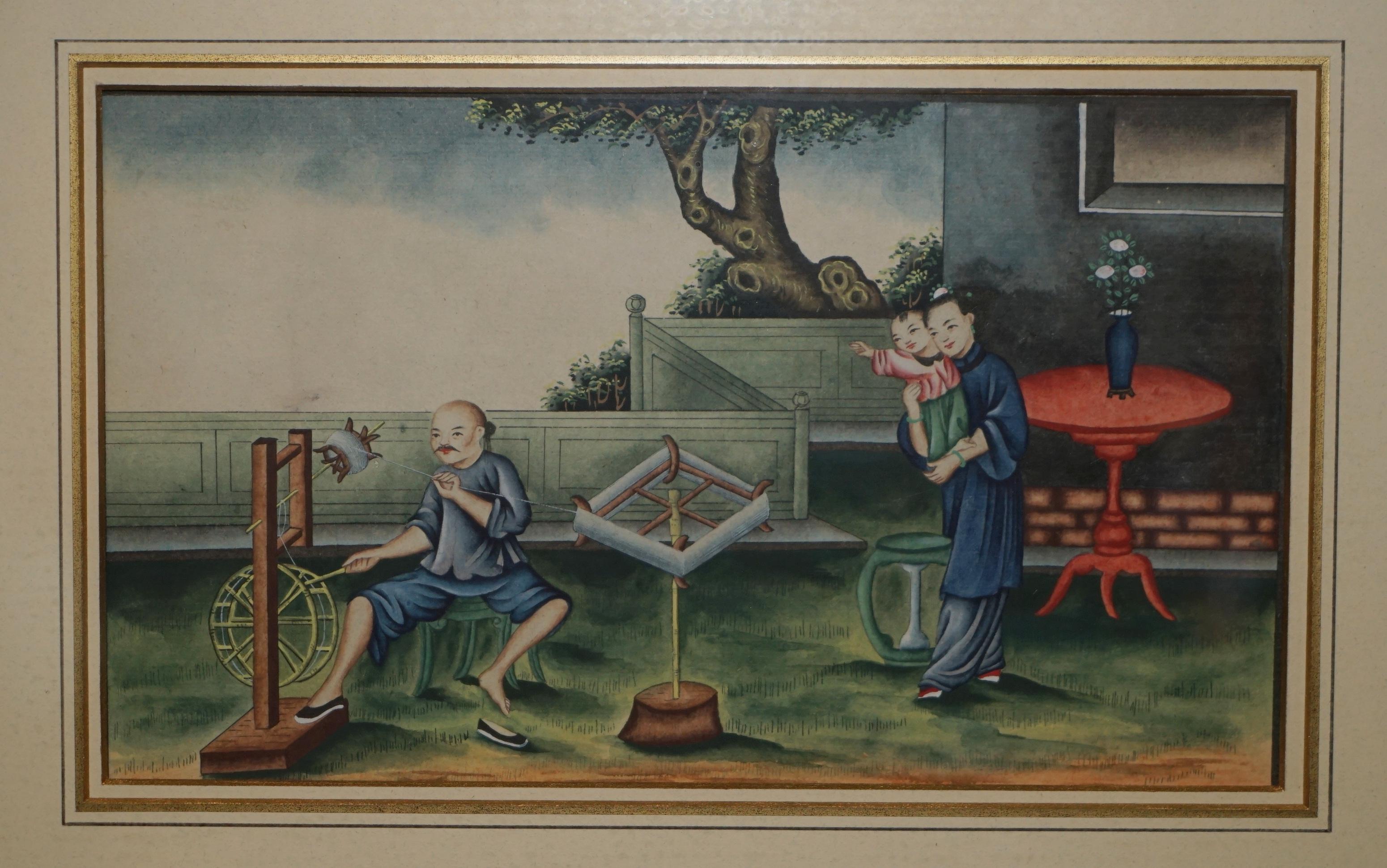 Carta SEI ANTICHE EXQUISITE PITTURE CINESI ALL'ACQUERELLO E CON LACCATURA in vendita