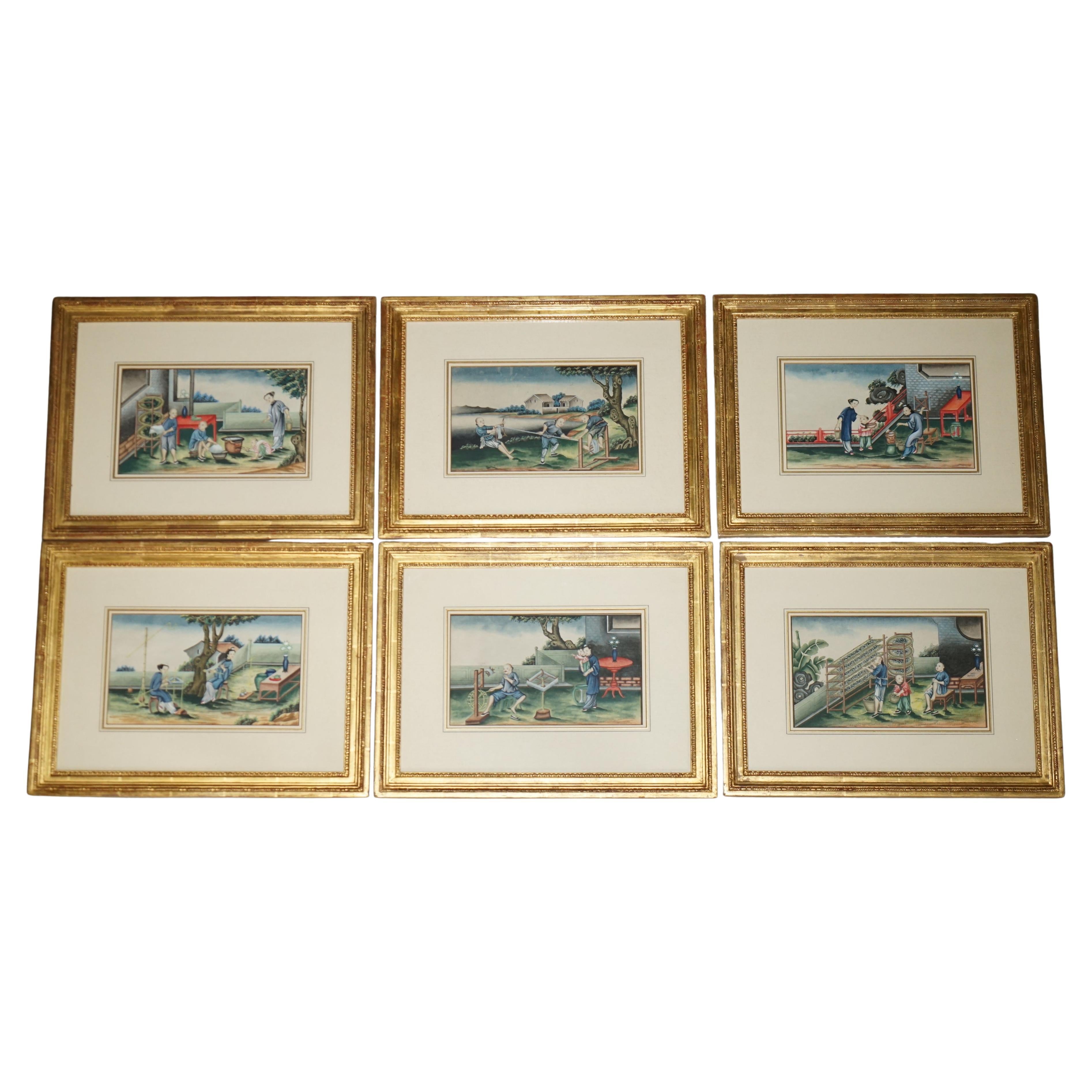 SIX PEINTURES ANTIQUES EXQUISES DE LA CHINOISERIE À L
EAU ET AU LAQUE