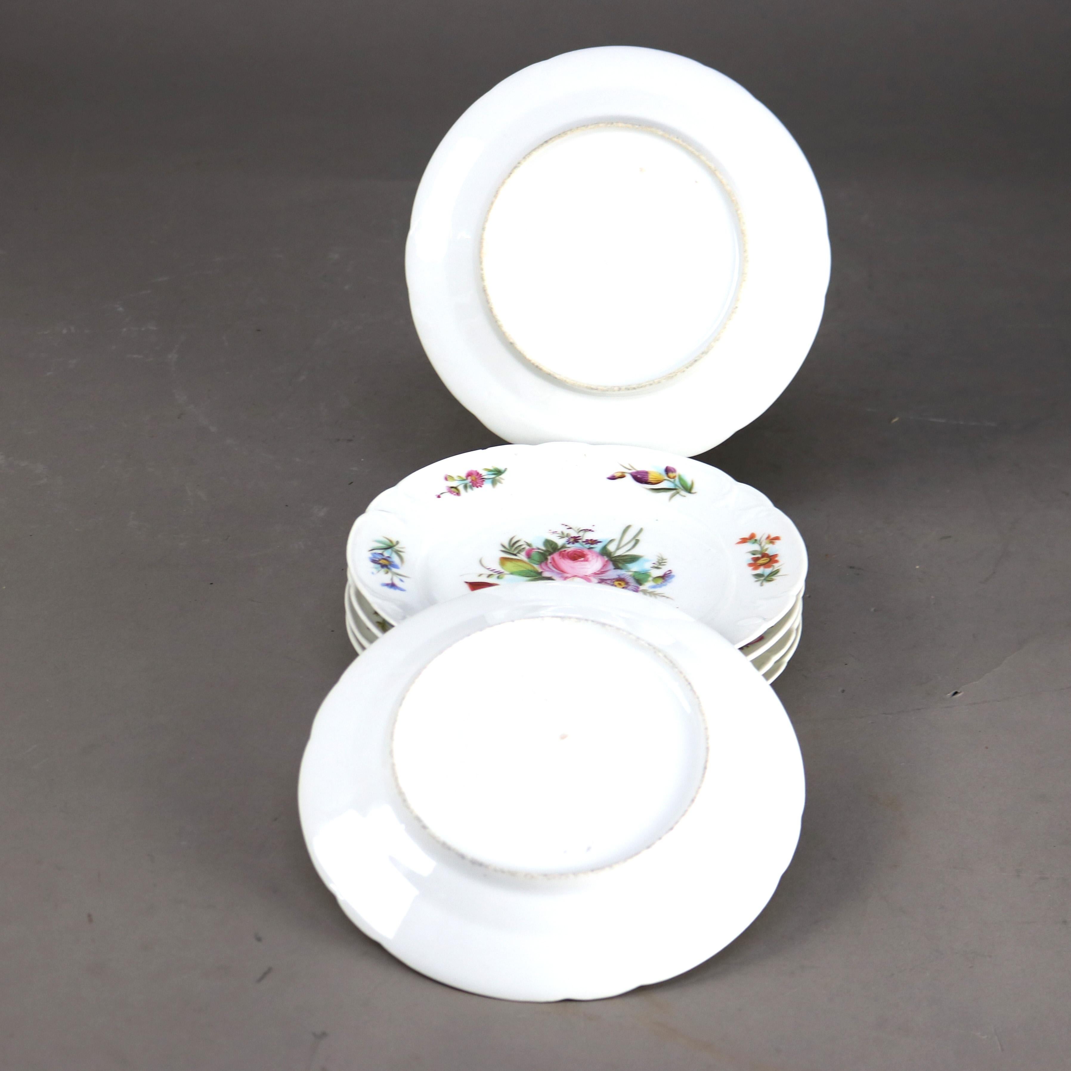 Hand-Painted Six Antique French Limoges Hand Painted Floral Porcelain Lunch Plates C1900