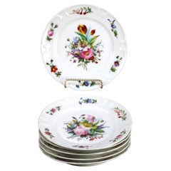 Six Antique French Limoges Hand Painted Floral Porcelain Lunch Plates C1900