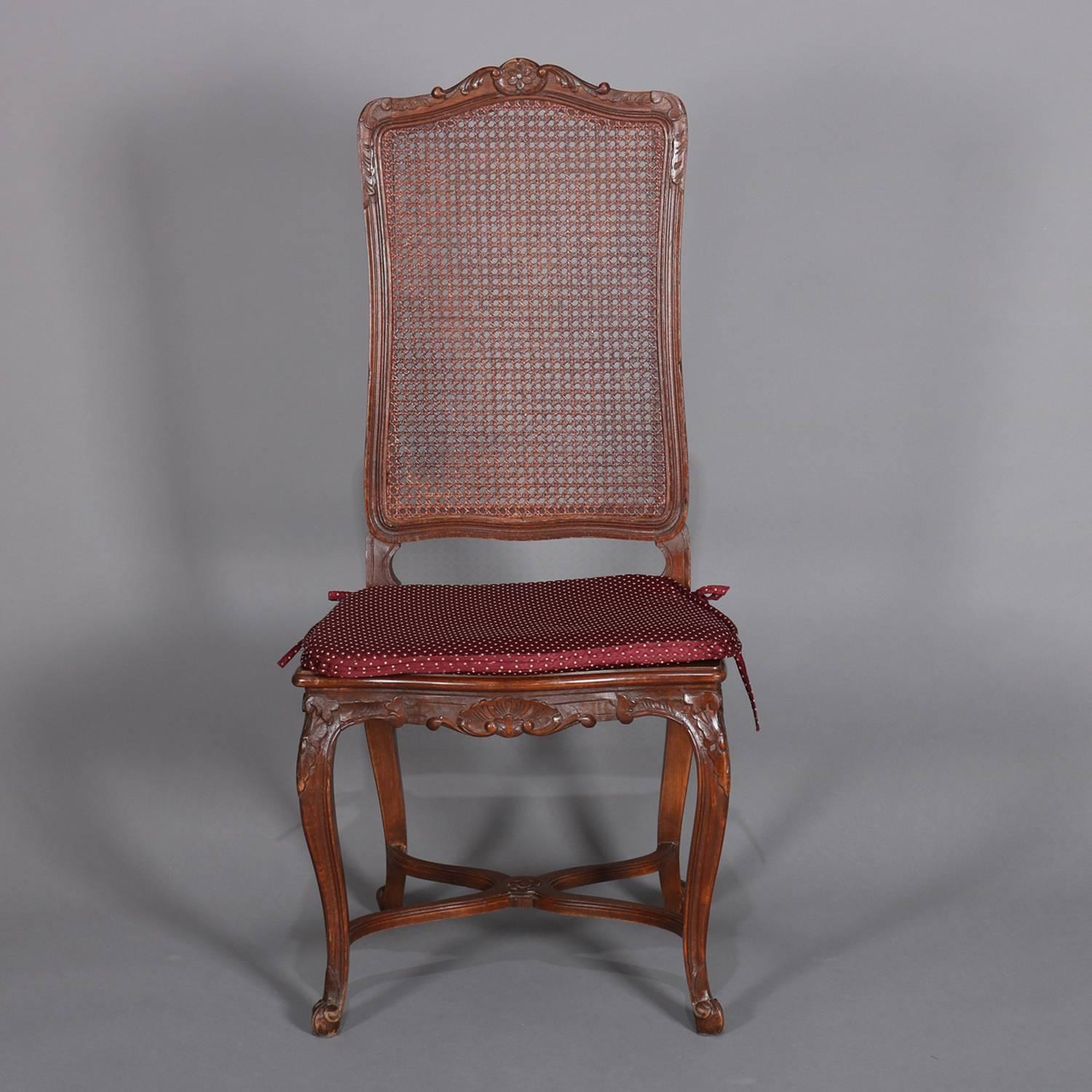 Six Antique French Louis XVI Carved Mahogany Caned Tall Back Dining Chairs In Good Condition In Big Flats, NY