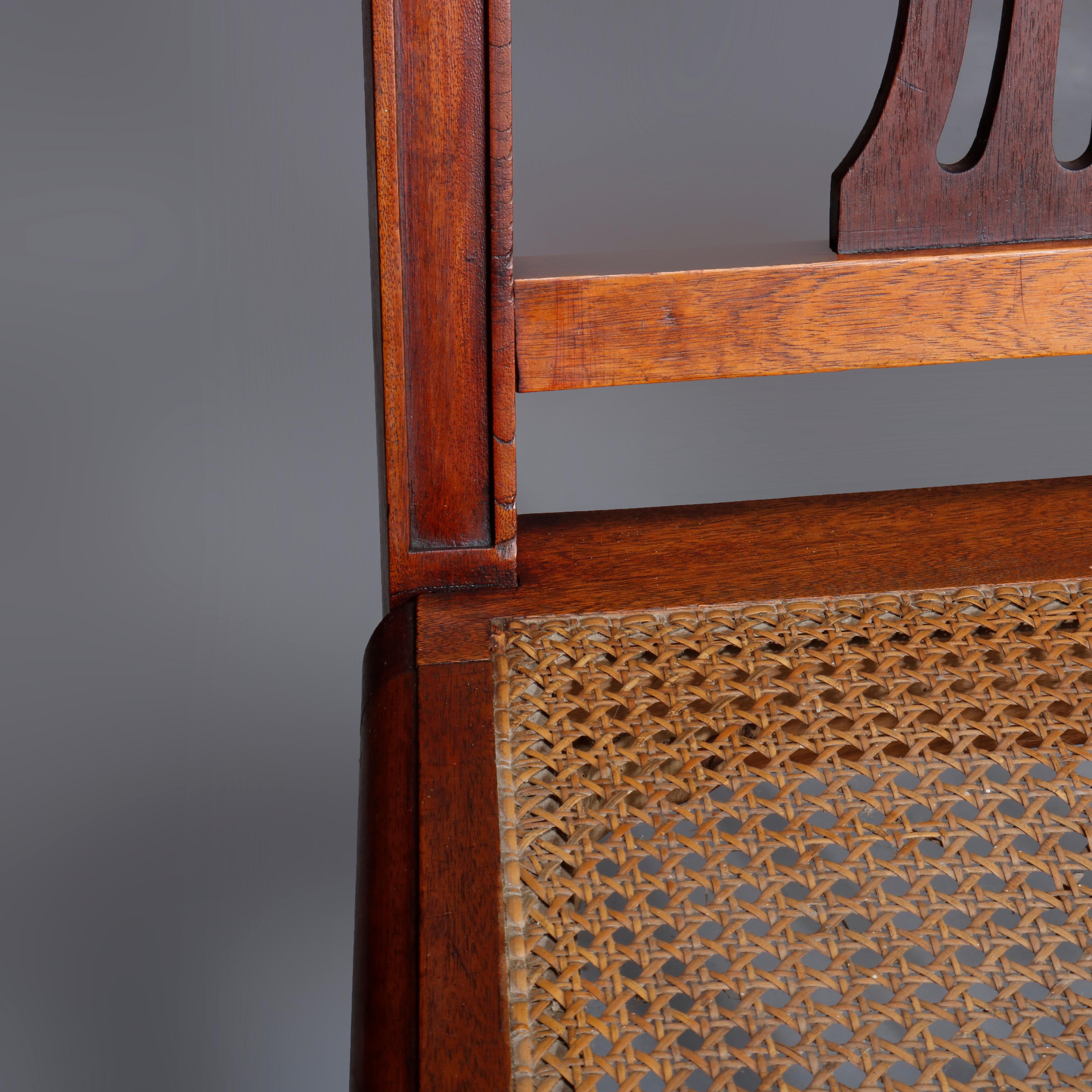 Six Antique French Louis XVI Mahogany Cane Seat Chairs, Early 20th Century 8