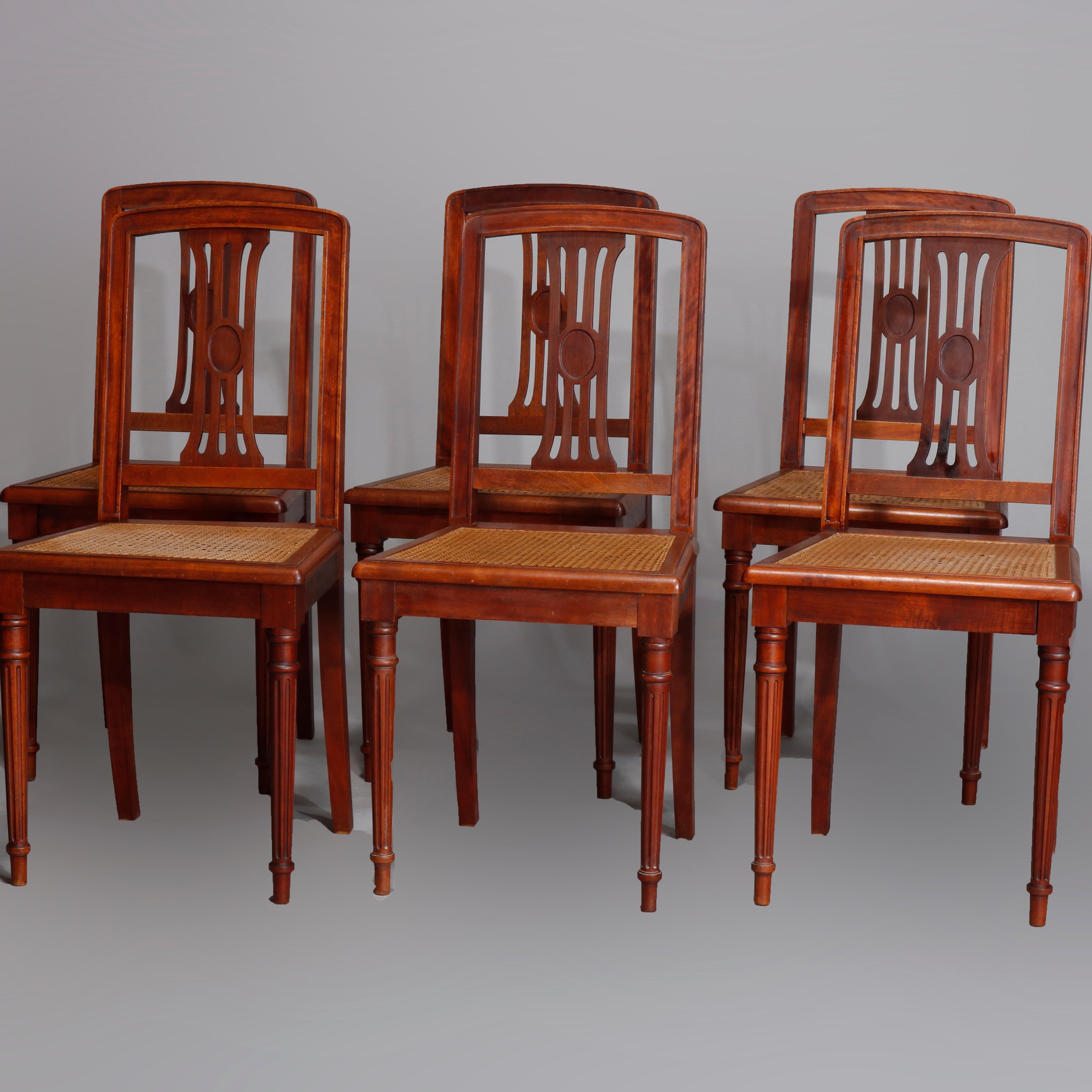 Six Antique French Louis XVI Mahogany Cane Seat Chairs, Early 20th Century In Good Condition In Big Flats, NY