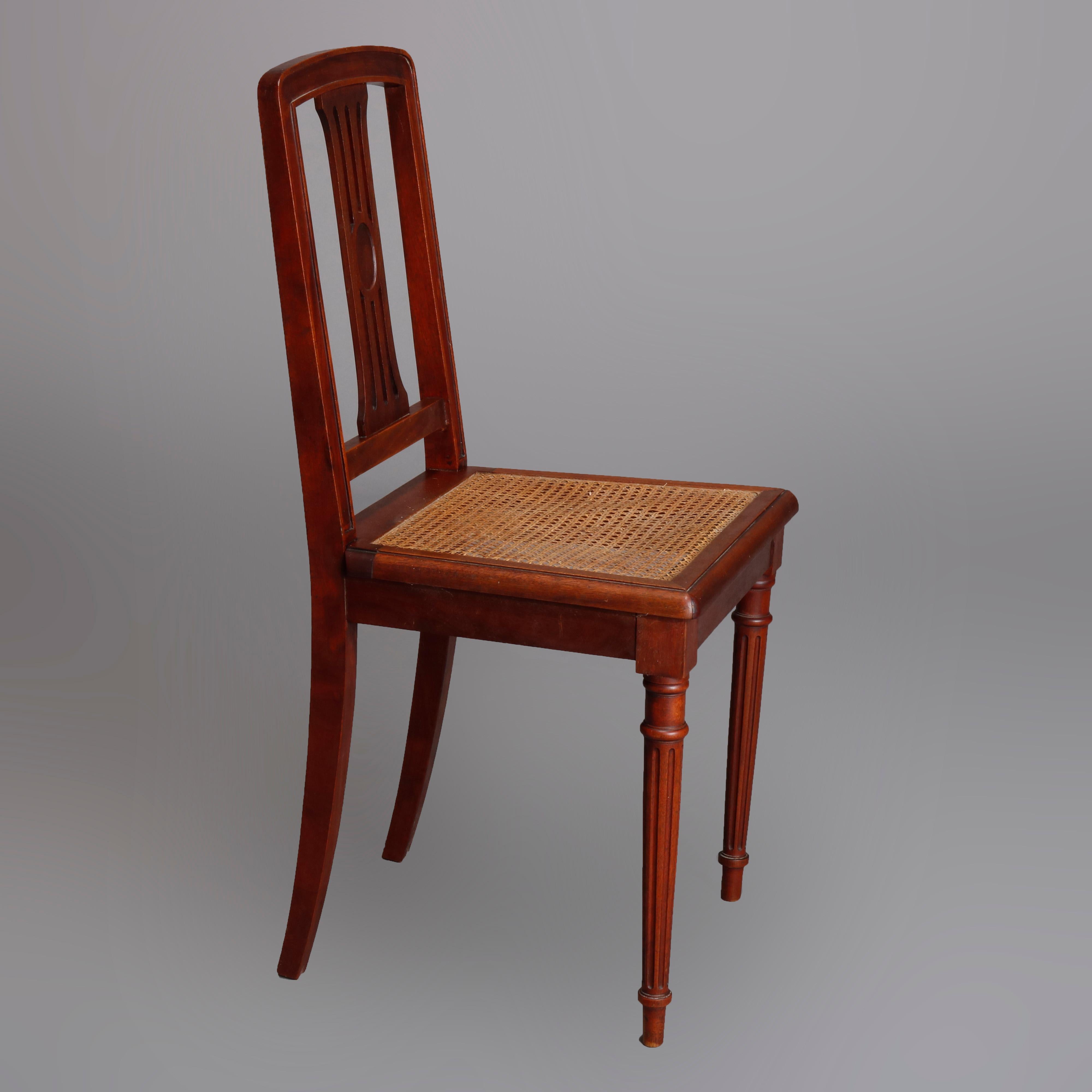 Six Antique French Louis XVI Mahogany Cane Seat Chairs, Early 20th Century 1
