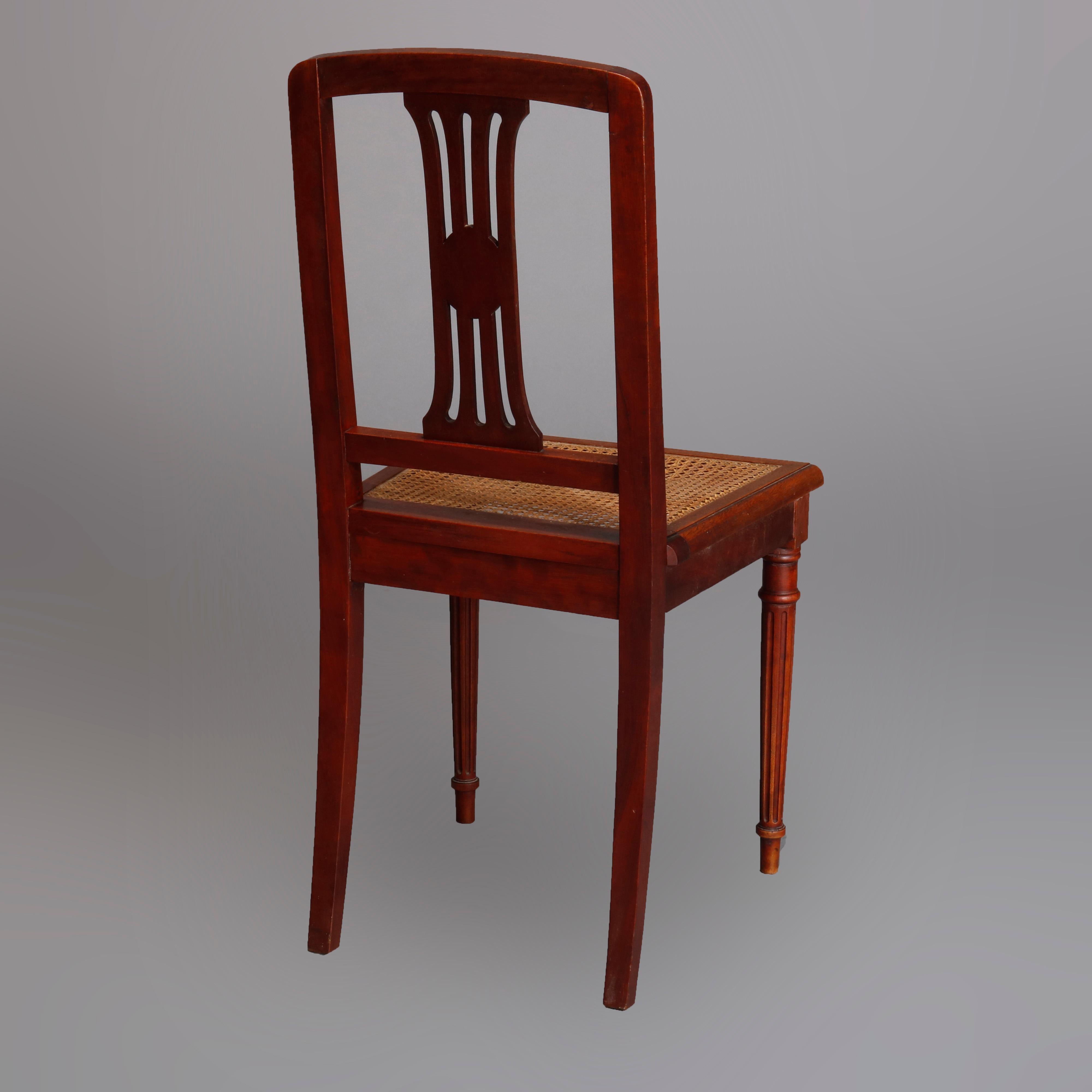 Six Antique French Louis XVI Mahogany Cane Seat Chairs, Early 20th Century 3