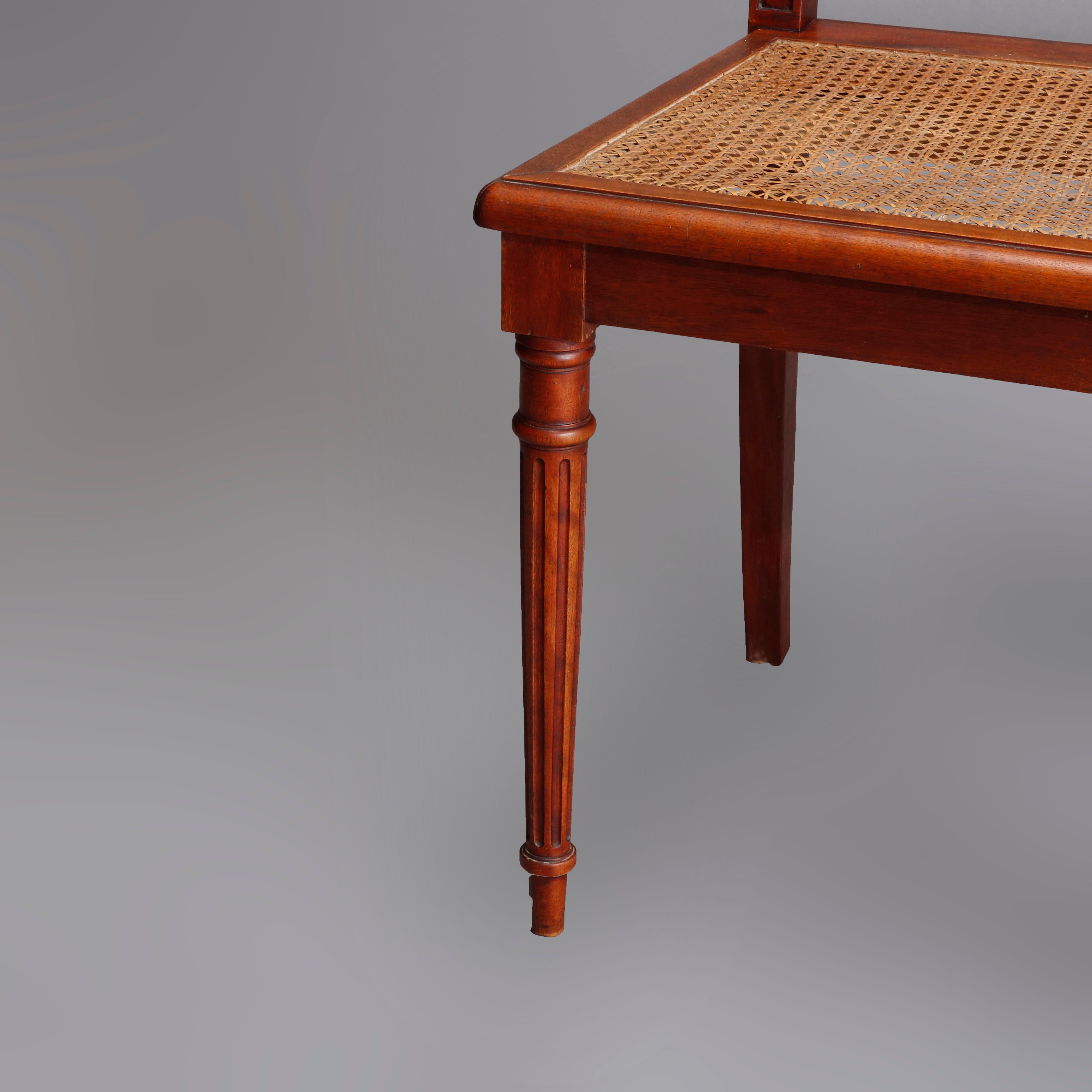 Six Antique French Louis XVI Mahogany Cane Seat Chairs, Early 20th Century 4