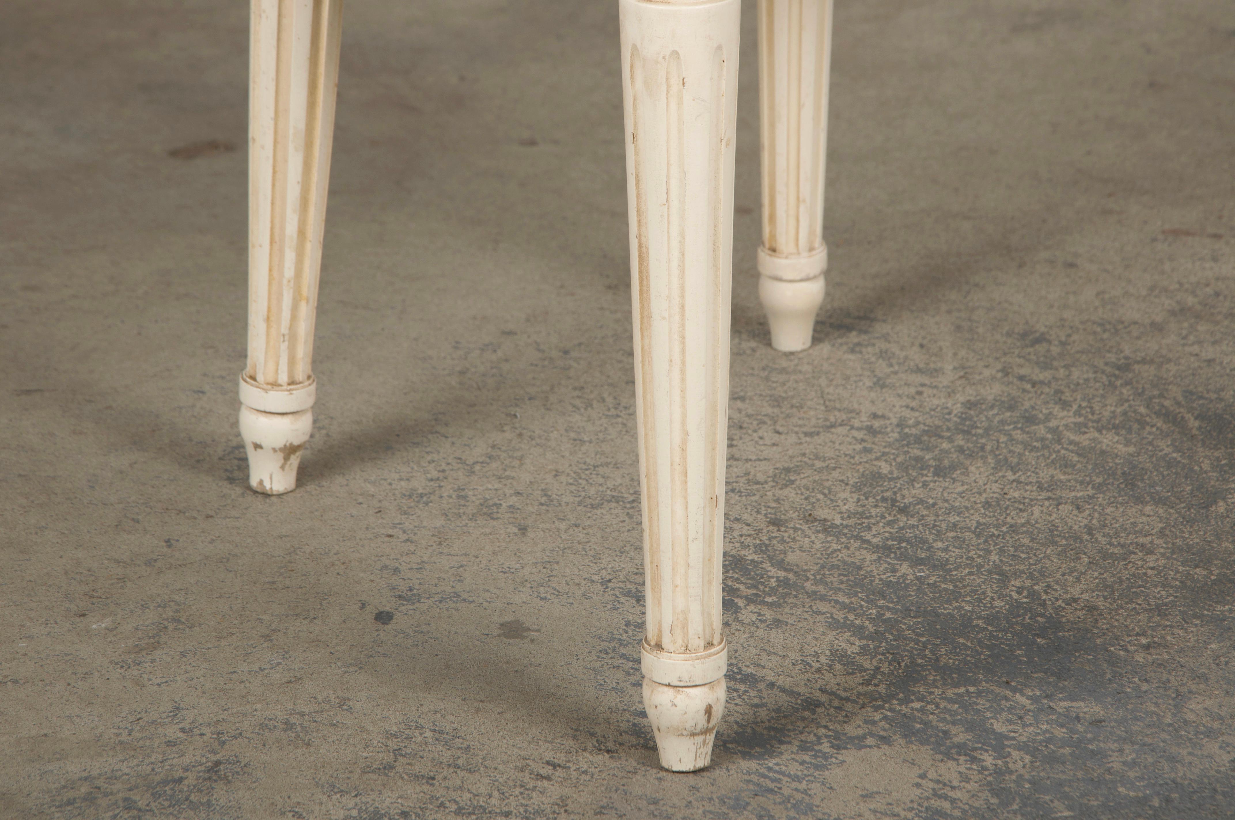 Six Antique French Louis XVI Style Painted Dining Chairs W/ Light Blue Chenille For Sale 7