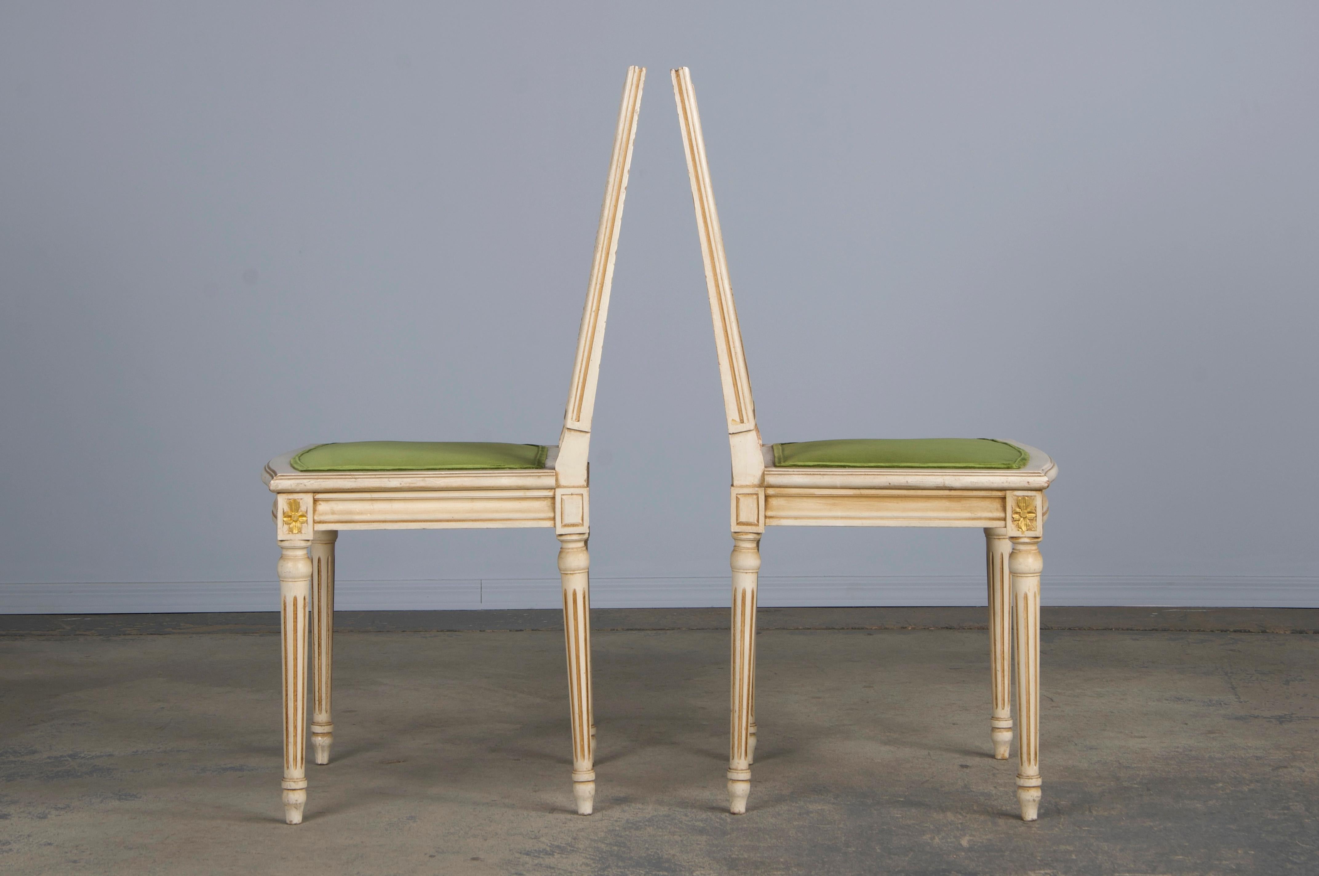 Six Antique French Louis XVI Style Painted Square Cane Back Dining Chairs 4