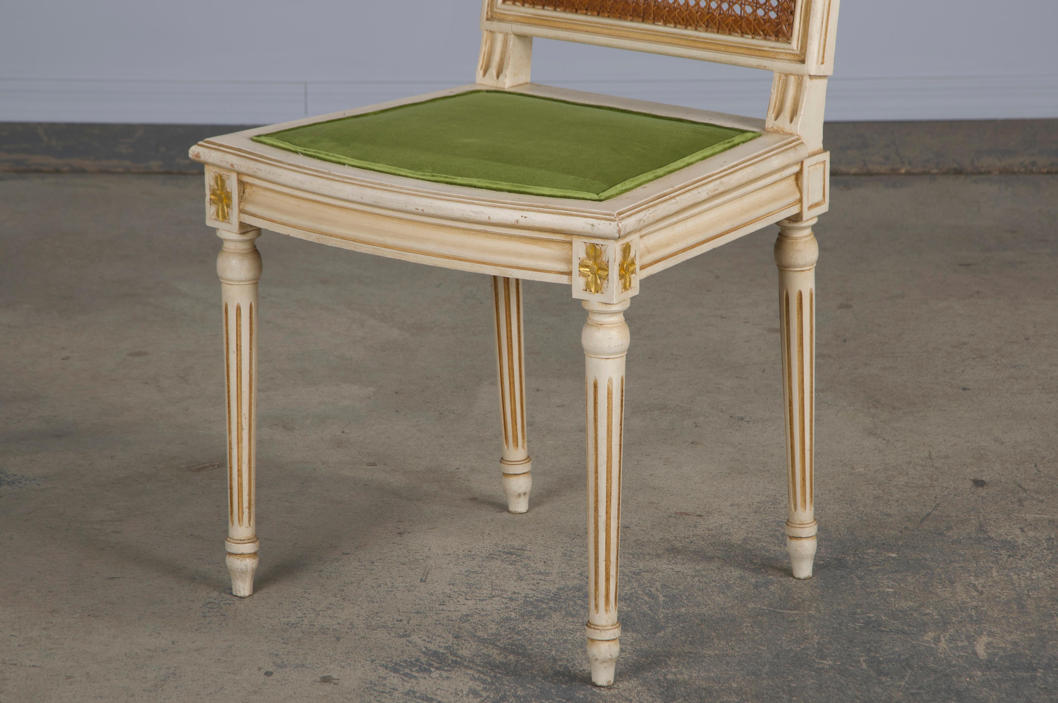 Six Antique French Louis XVI Style Painted Square Cane Back Dining Chairs 8