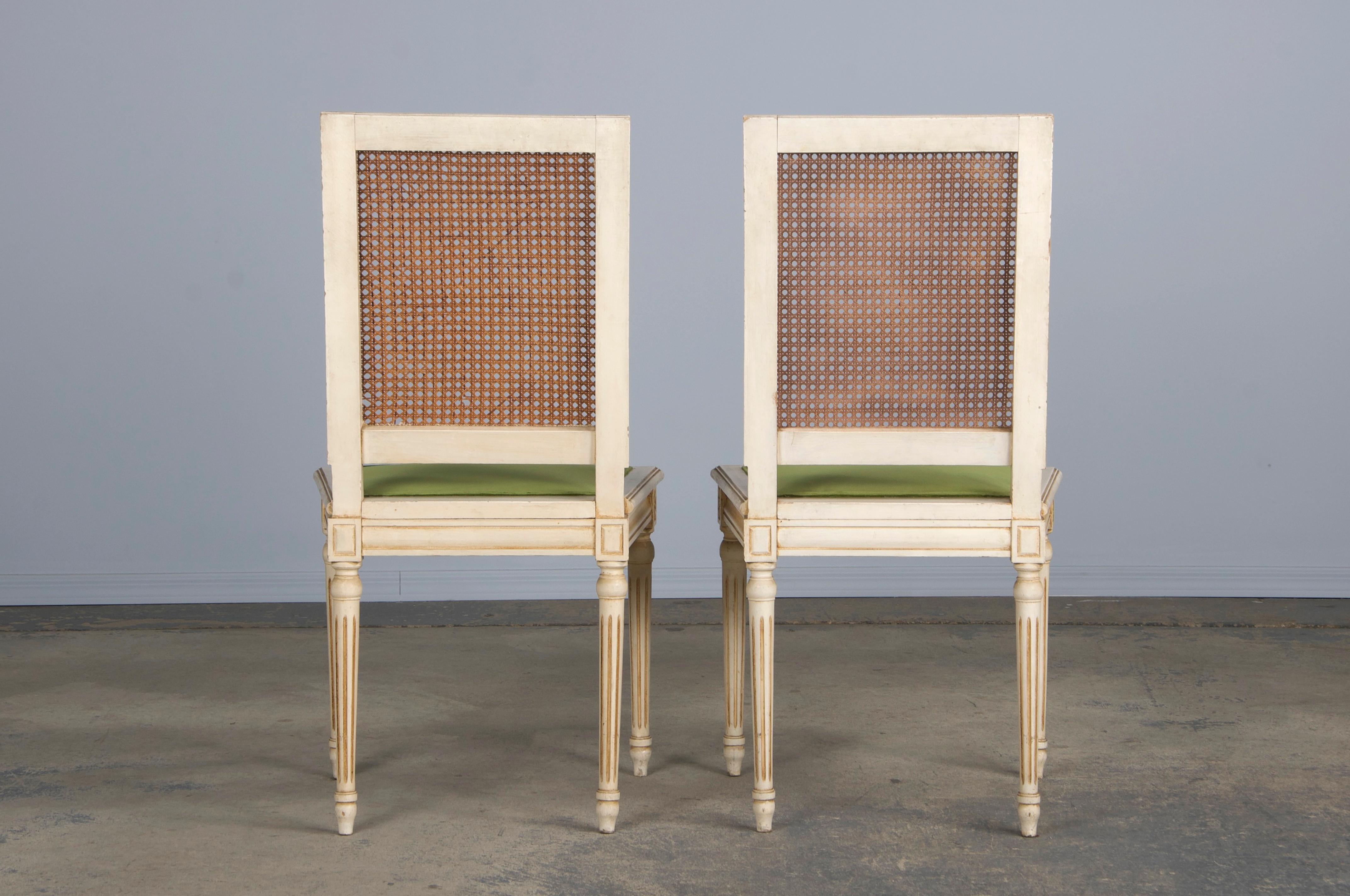 Six Antique French Louis XVI Style Painted Square Cane Back Dining Chairs 10