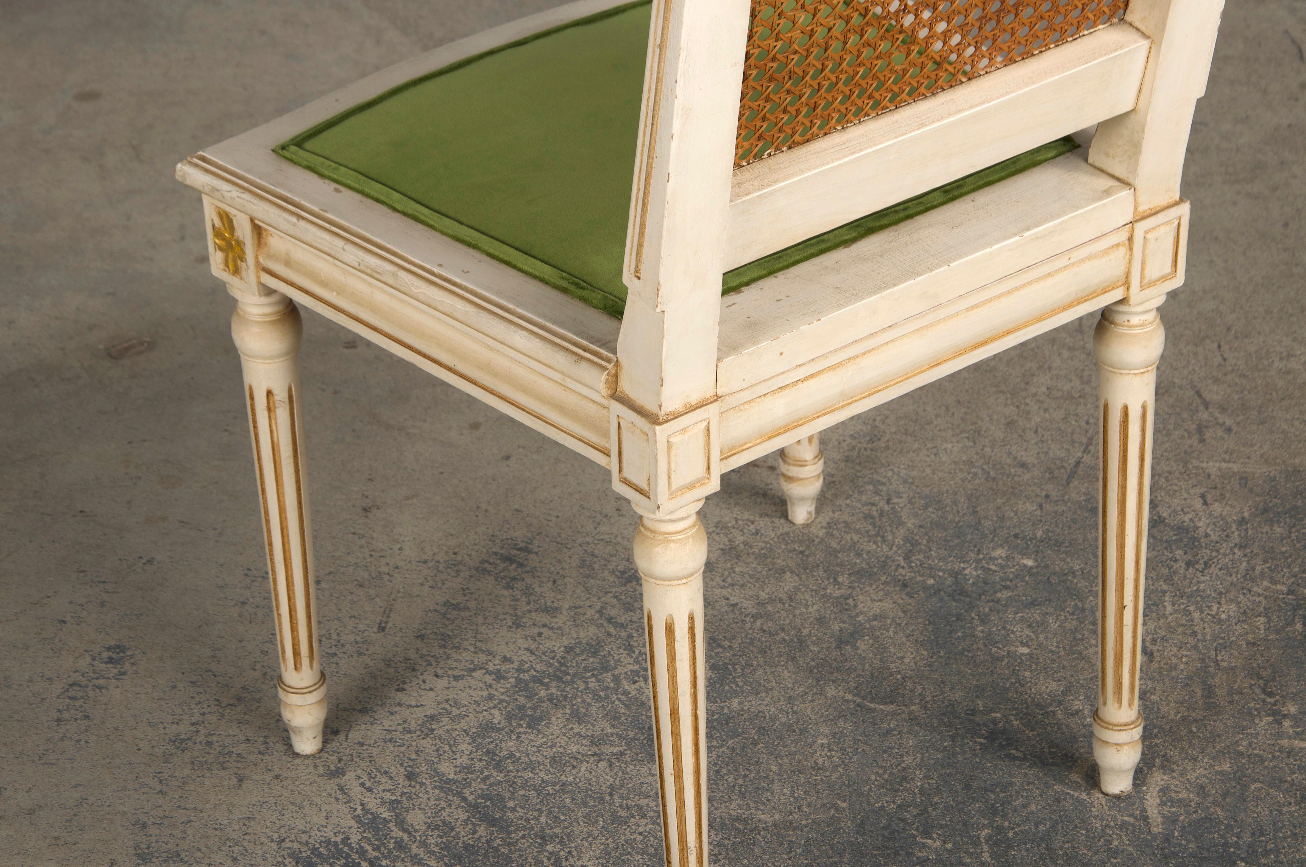 Six Antique French Louis XVI Style Painted Square Cane Back Dining Chairs 11