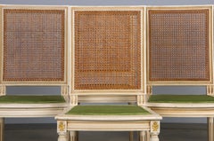 Six Antique French Louis XVI Style Painted Square Cane Back Dining Chairs