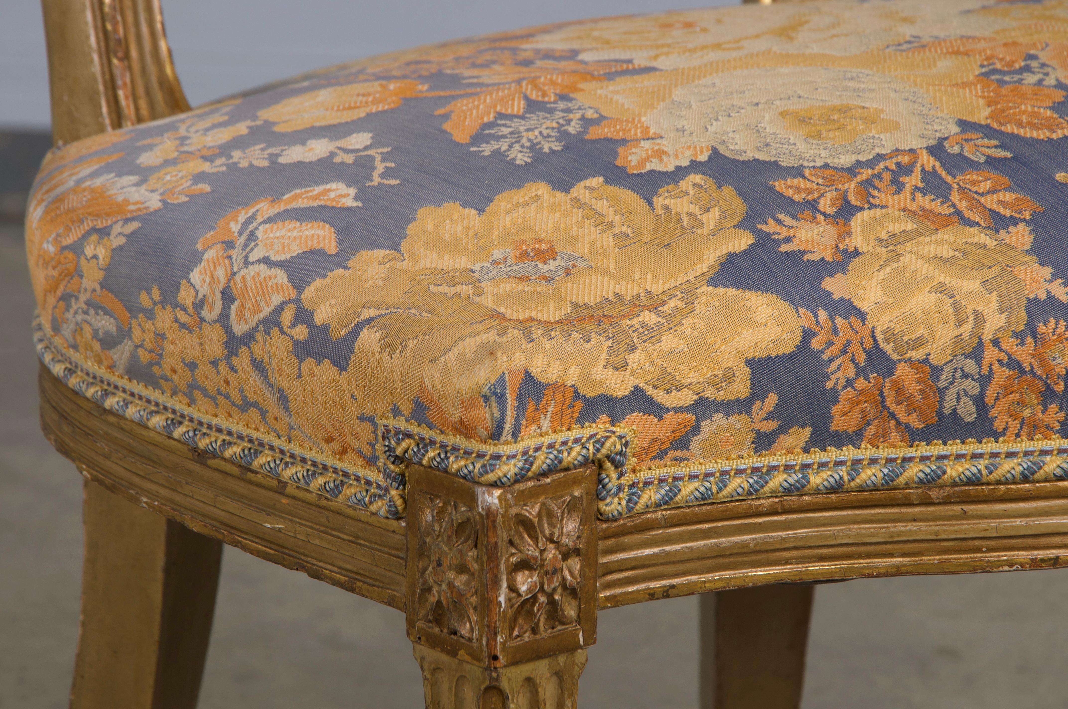 Six Antique French Neoclassical Louis Style XVI Dining Chairs W/ Floral Fabric For Sale 4