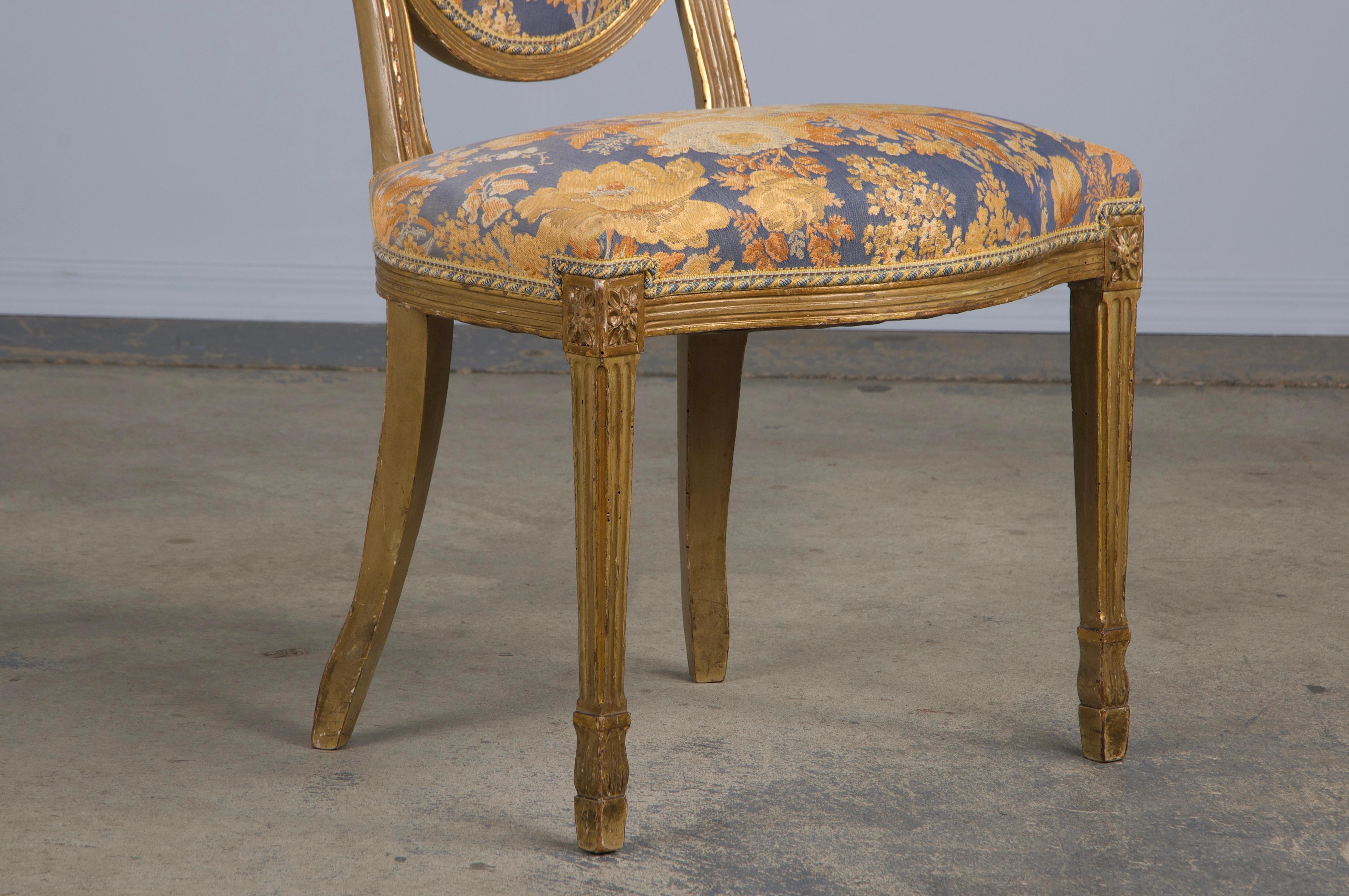 Six Antique French Neoclassical Louis Style XVI Dining Chairs W/ Floral Fabric For Sale 5