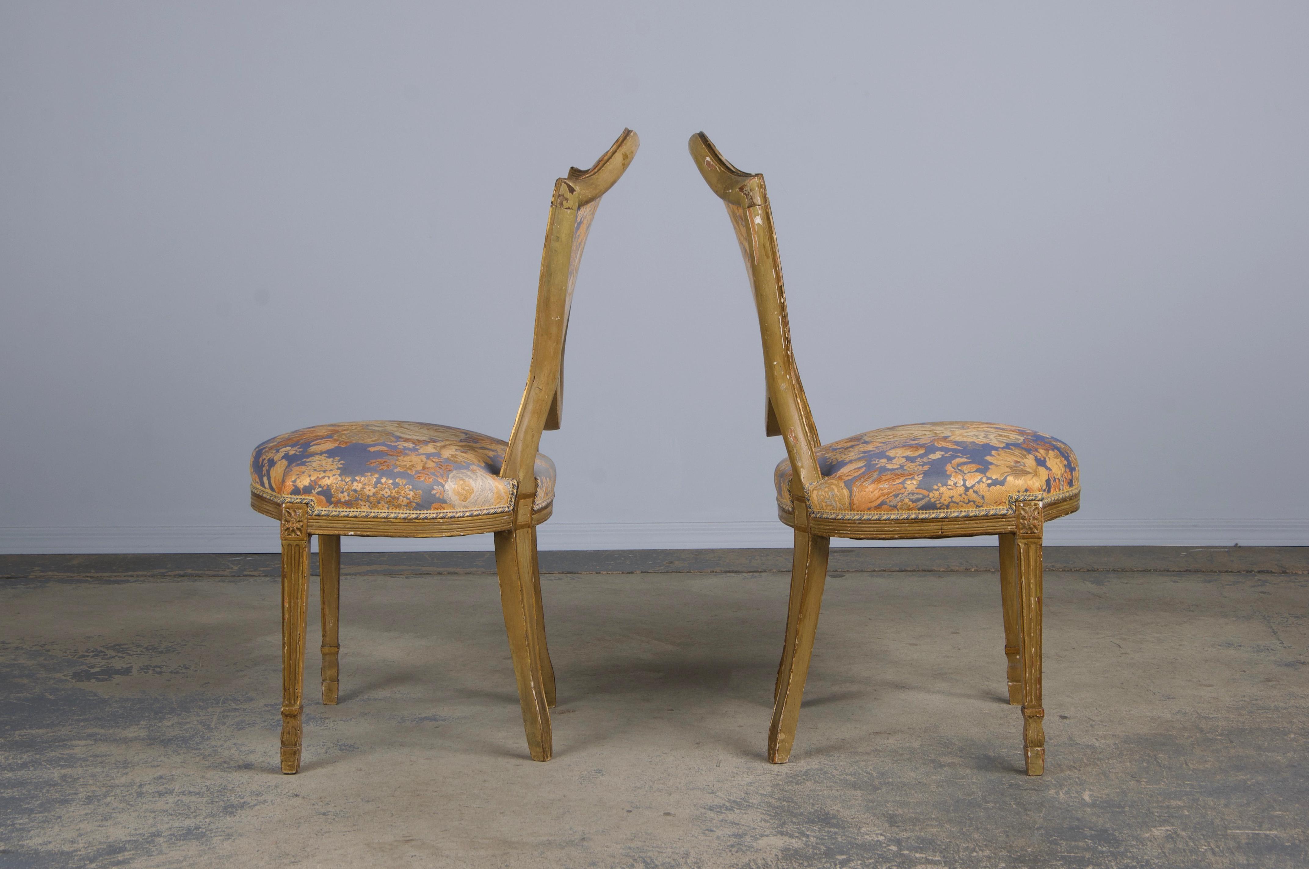 Six Antique French Neoclassical Louis Style XVI Dining Chairs W/ Floral Fabric For Sale 7