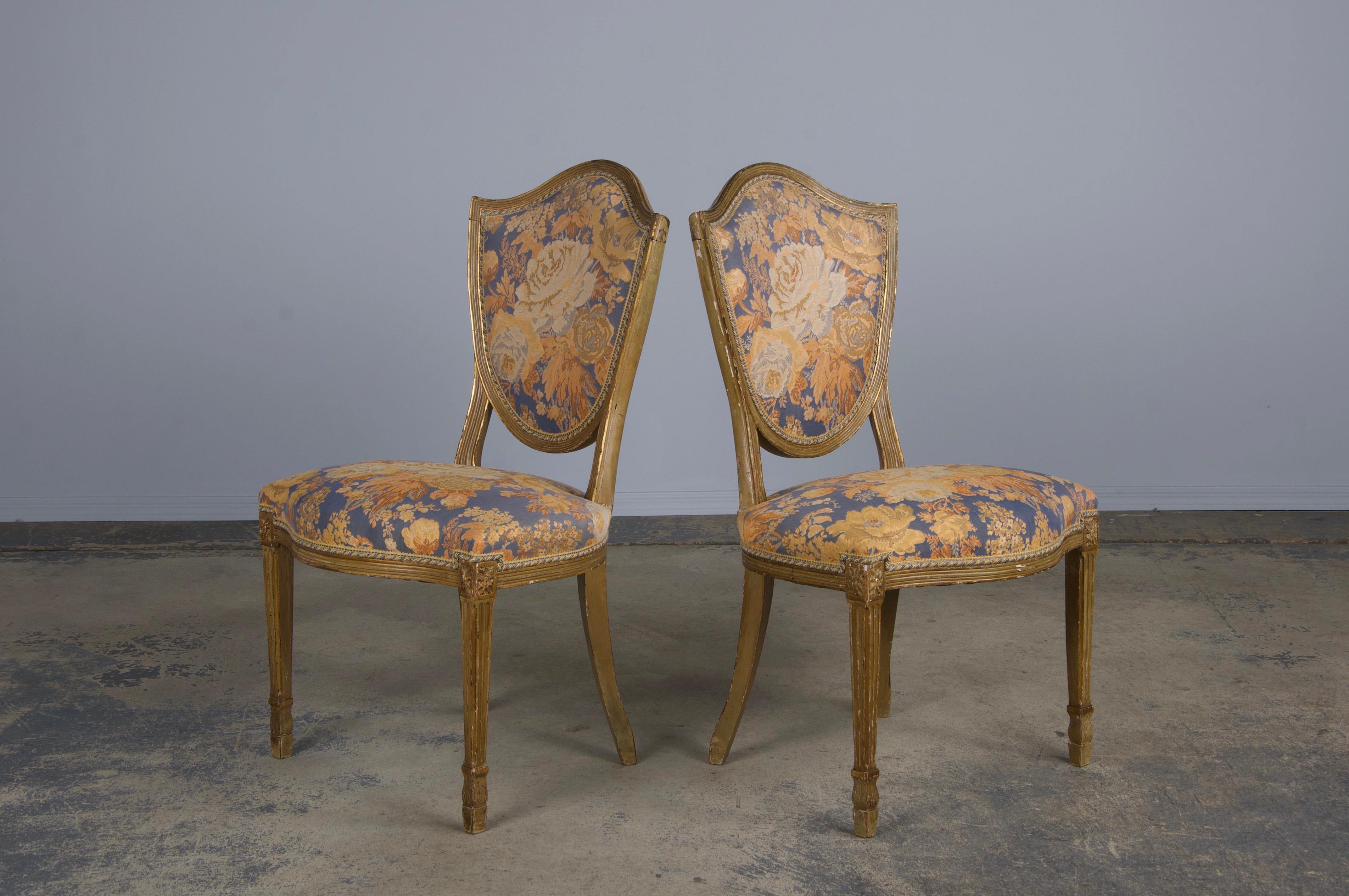 Six Antique French Neoclassical Louis Style XVI Dining Chairs W/ Floral Fabric For Sale 8