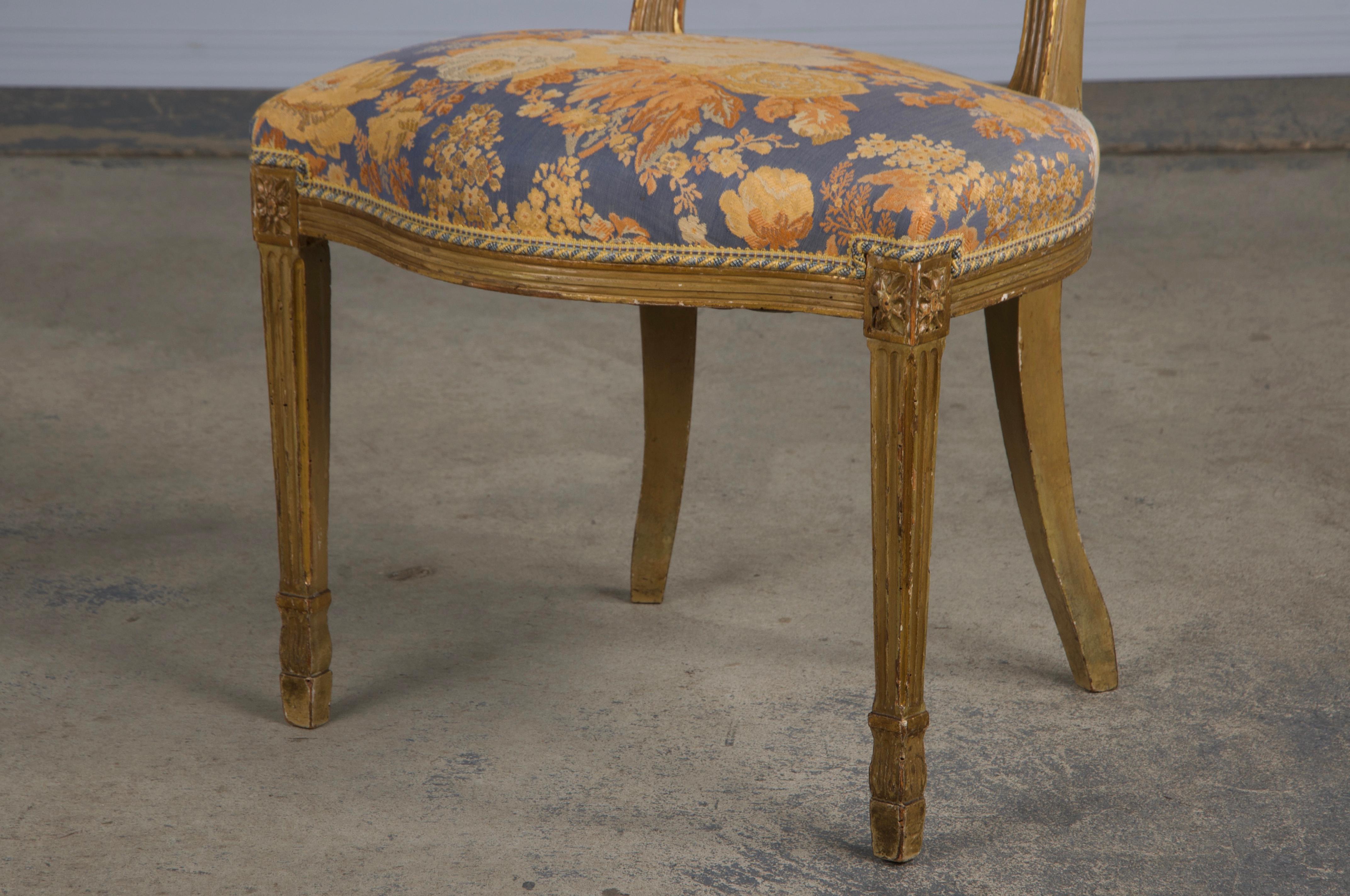 Six Antique French Neoclassical Louis Style XVI Dining Chairs W/ Floral Fabric For Sale 11
