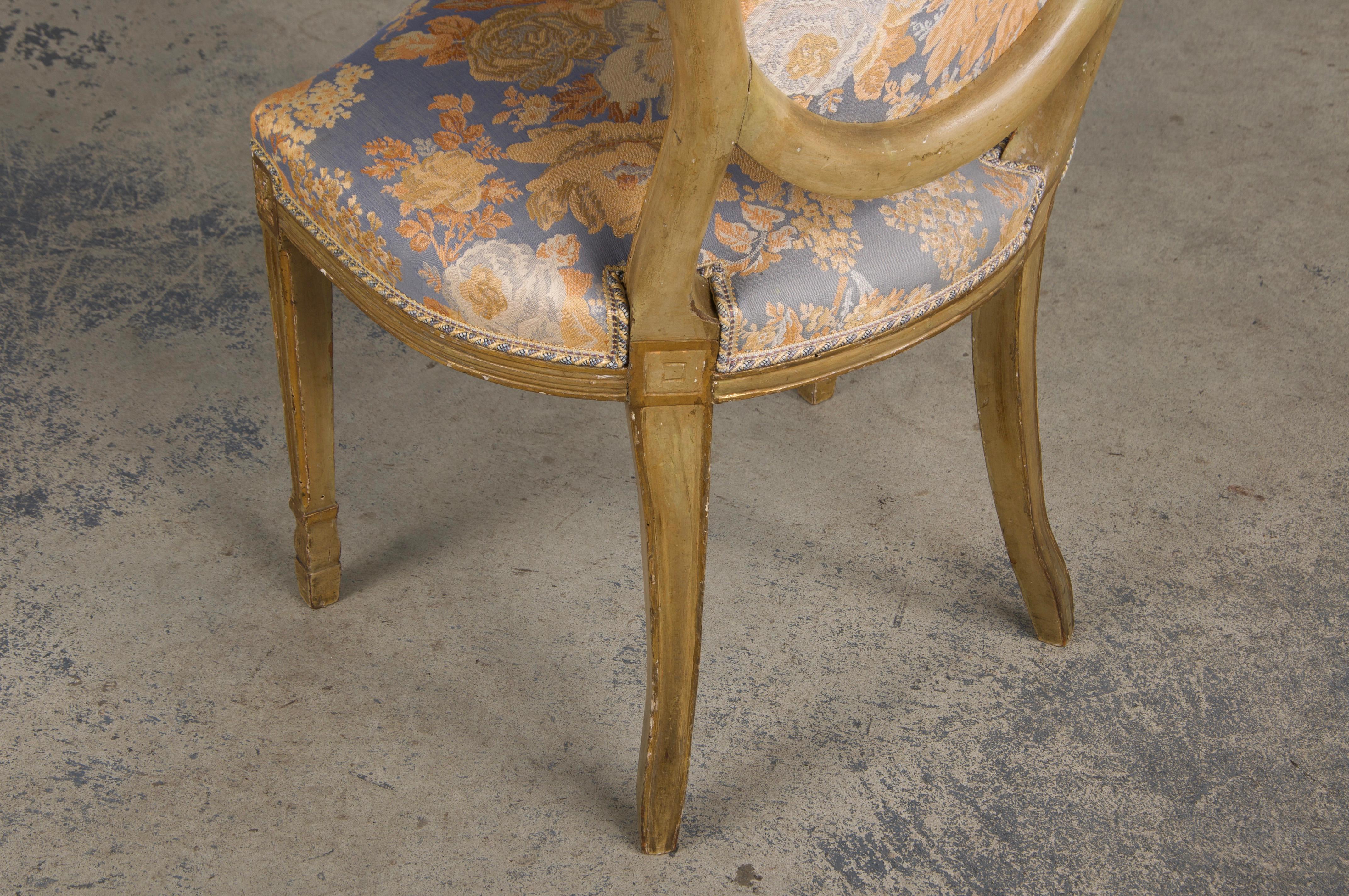 Six Antique French Neoclassical Louis Style XVI Dining Chairs W/ Floral Fabric For Sale 14