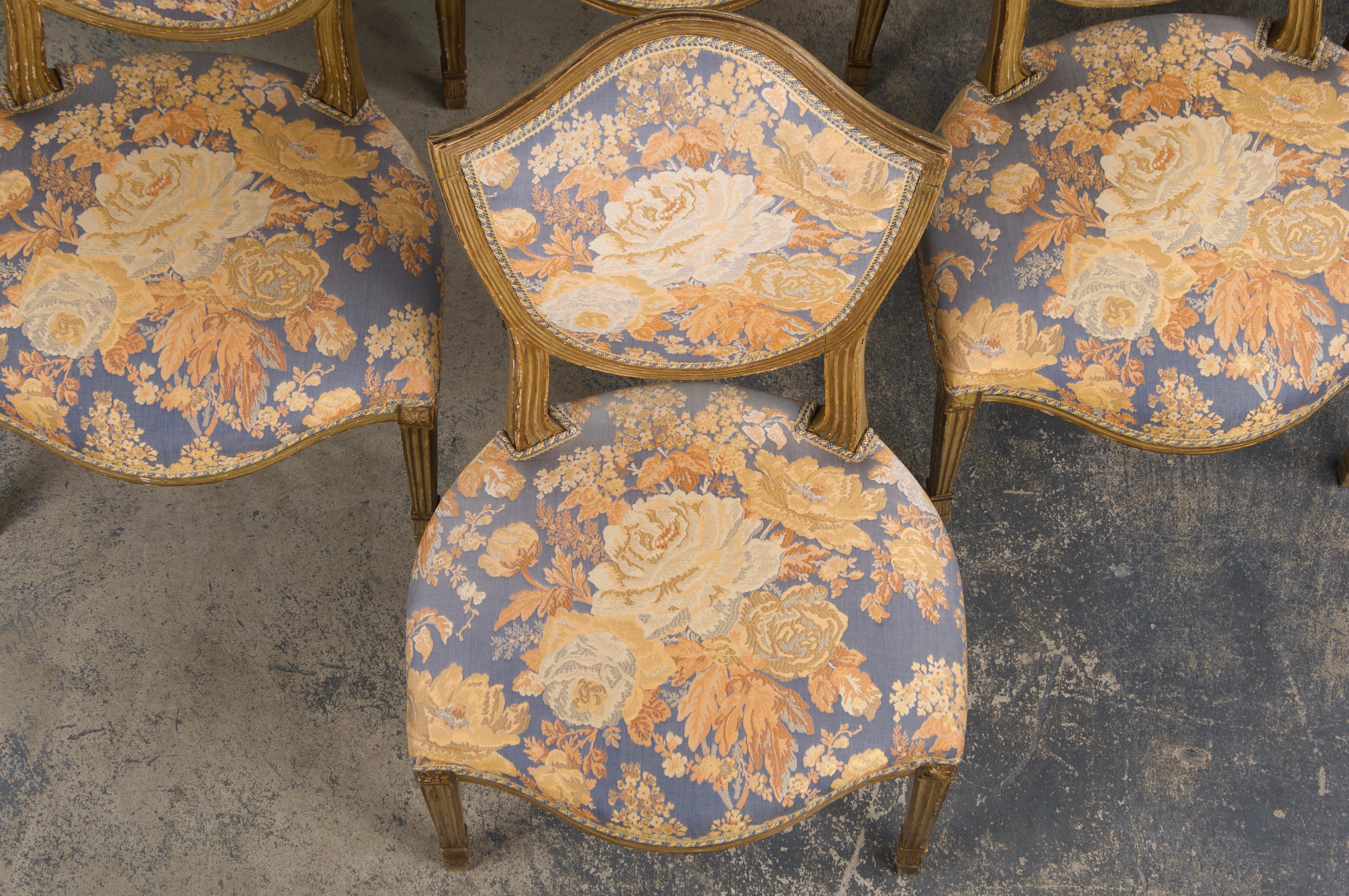 Louis XVI Six Antique French Neoclassical Louis Style XVI Dining Chairs W/ Floral Fabric For Sale