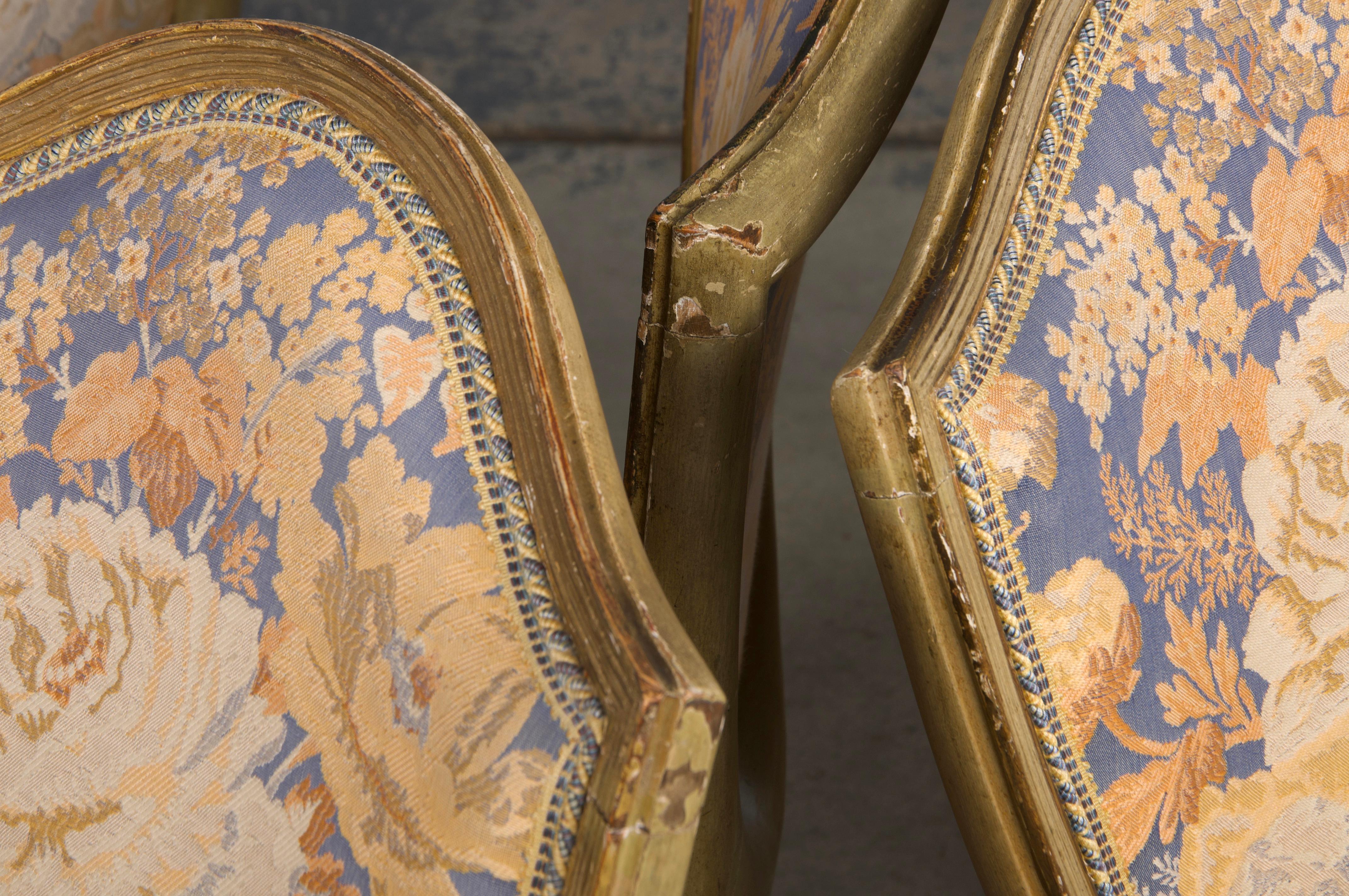 Six Antique French Neoclassical Louis Style XVI Dining Chairs W/ Floral Fabric In Good Condition For Sale In Astoria, NY