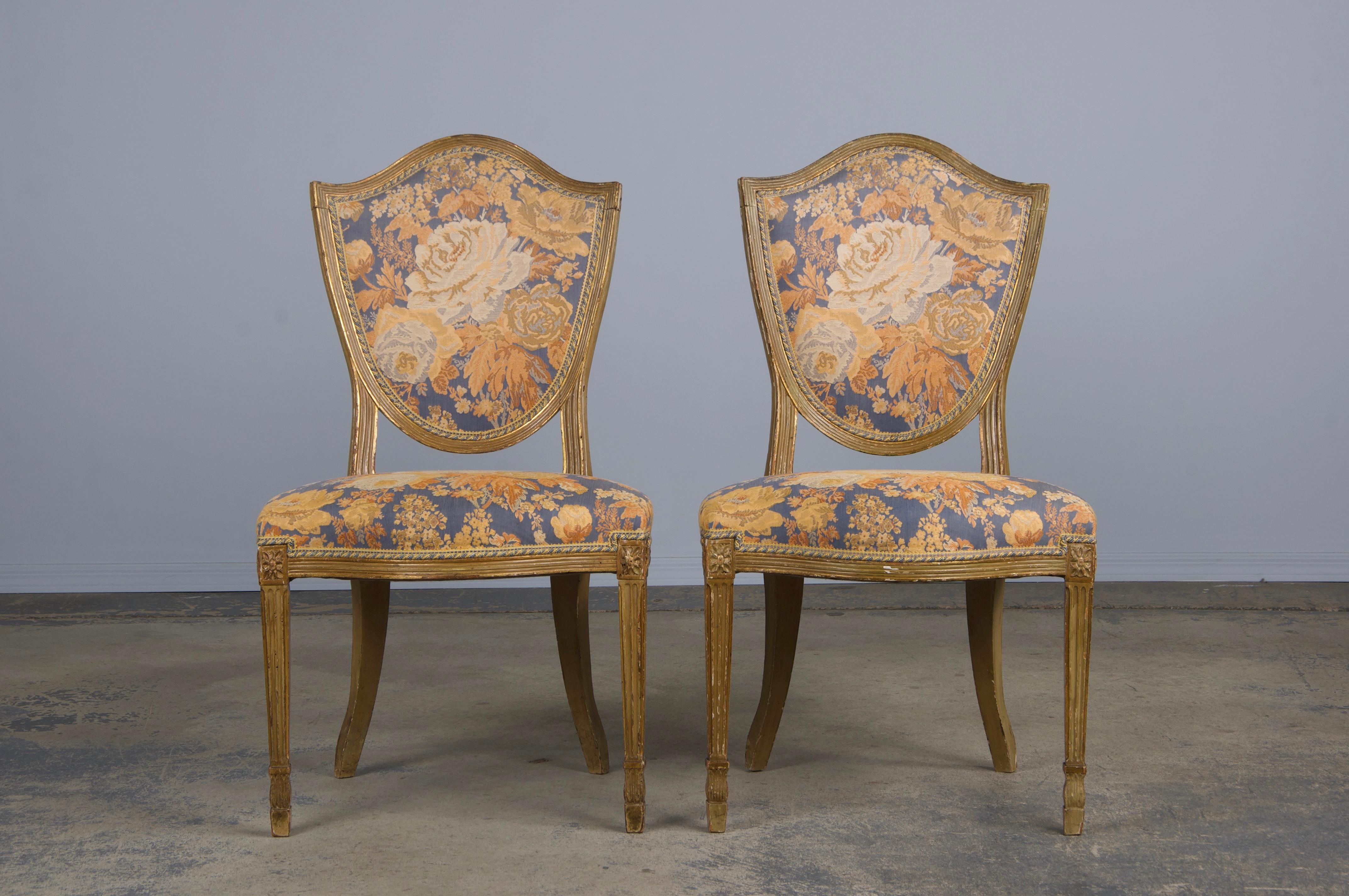 19th Century Six Antique French Neoclassical Louis Style XVI Dining Chairs W/ Floral Fabric For Sale