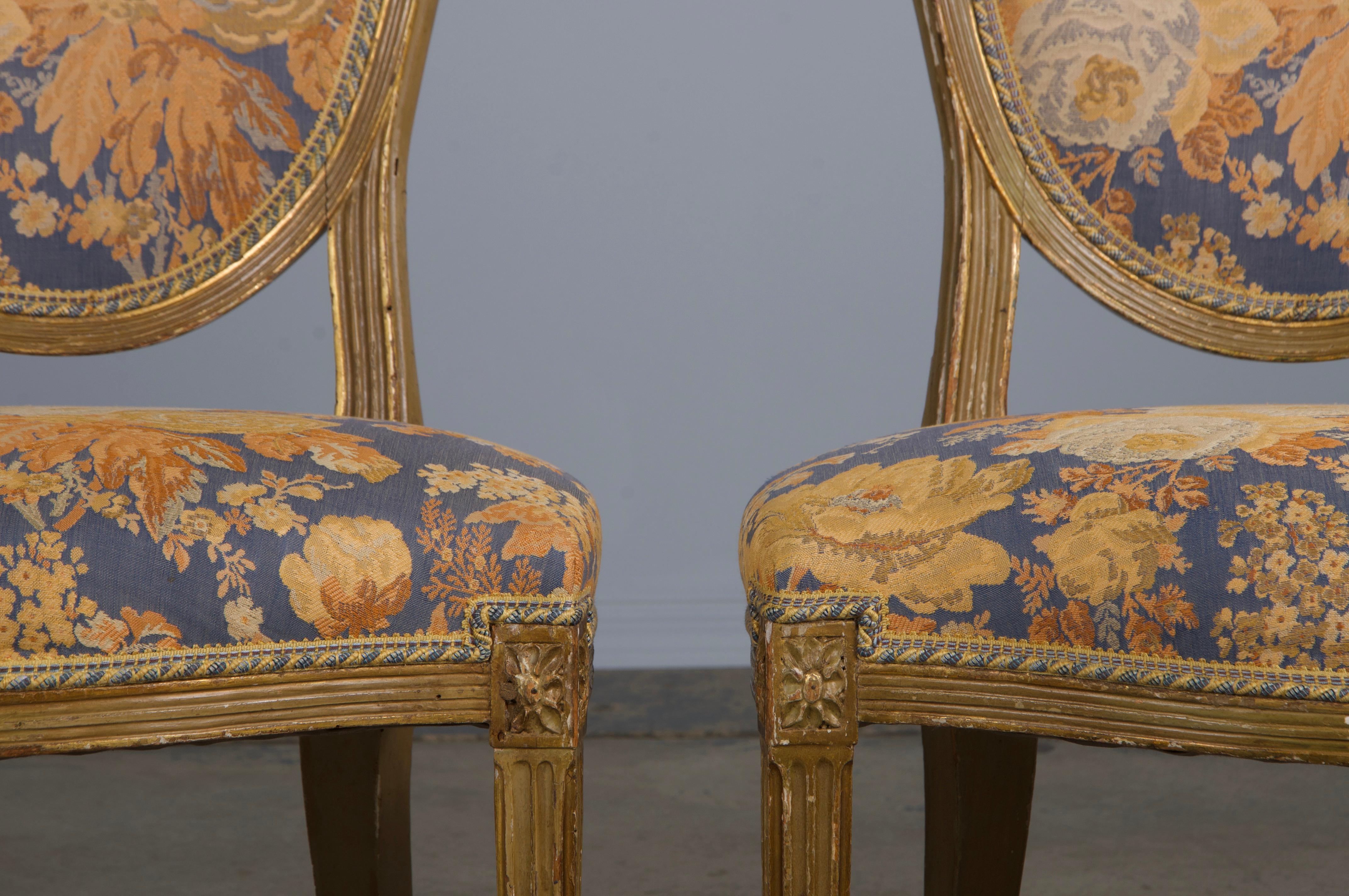 Six Antique French Neoclassical Louis Style XVI Dining Chairs W/ Floral Fabric For Sale 1