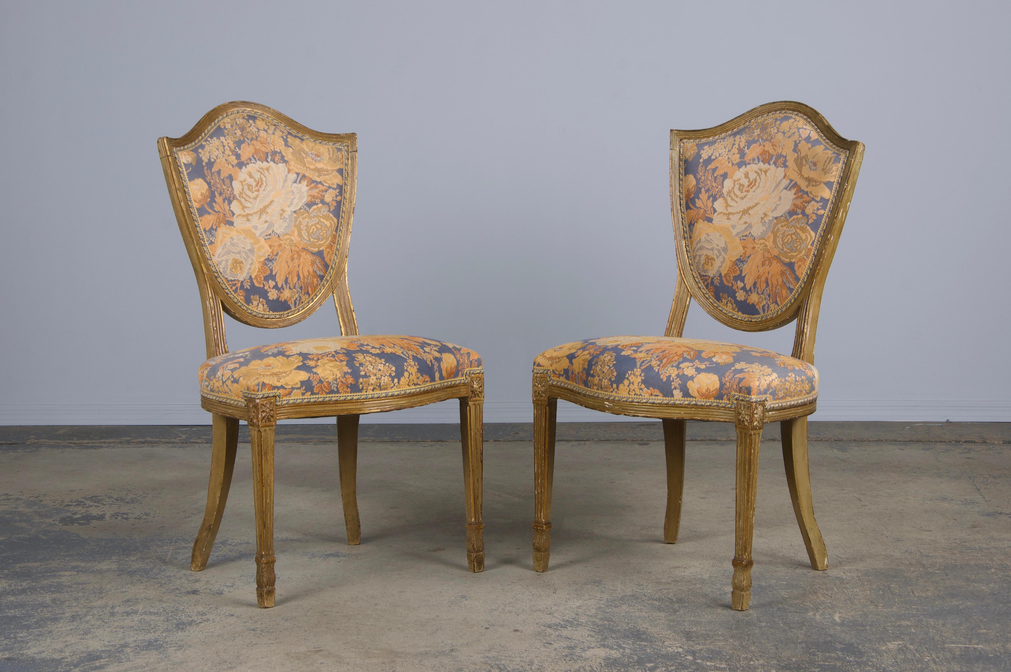 Six Antique French Neoclassical Louis Style XVI Dining Chairs W/ Floral Fabric For Sale 2