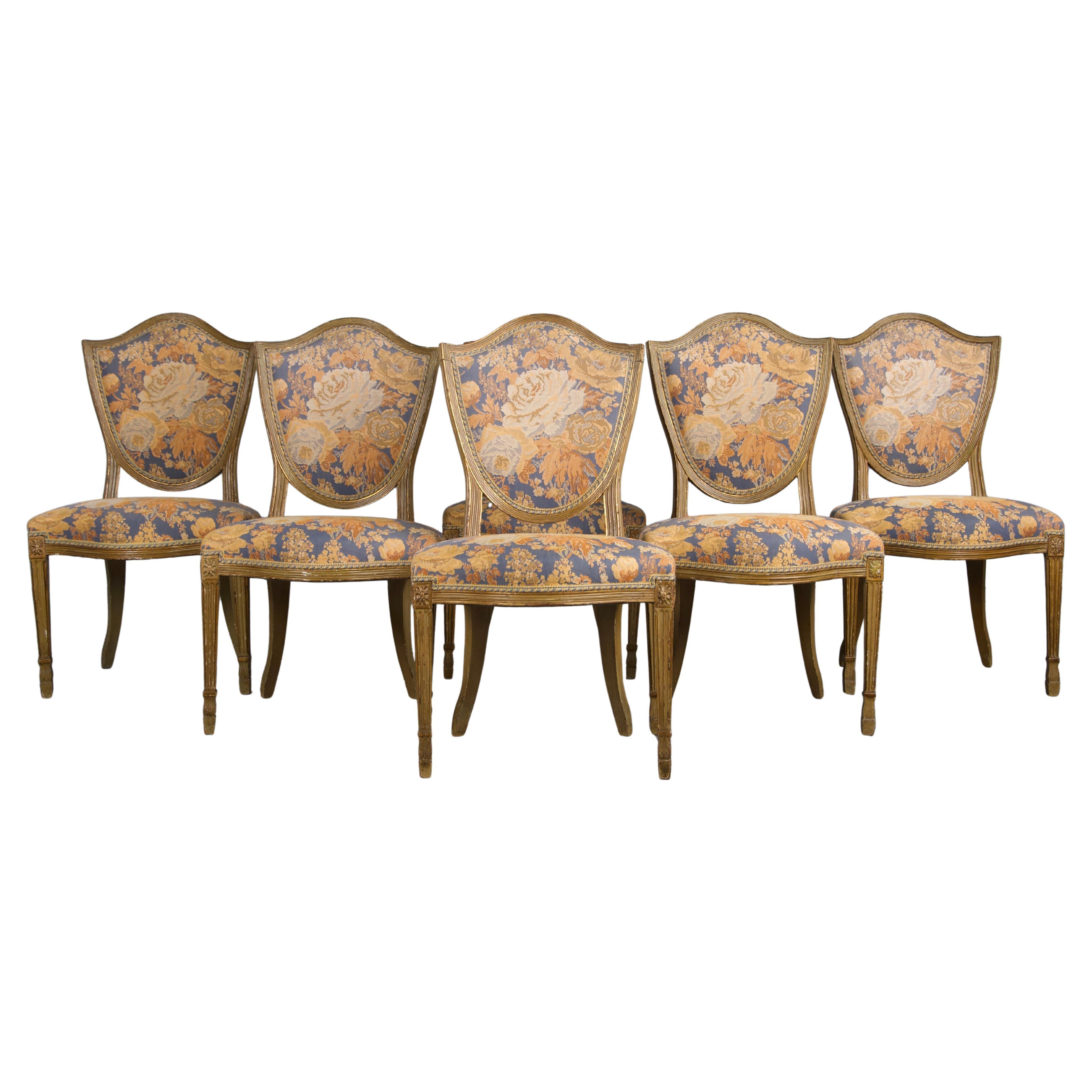 Six Antique French Neoclassical Louis Style XVI Dining Chairs W/ Floral Fabric