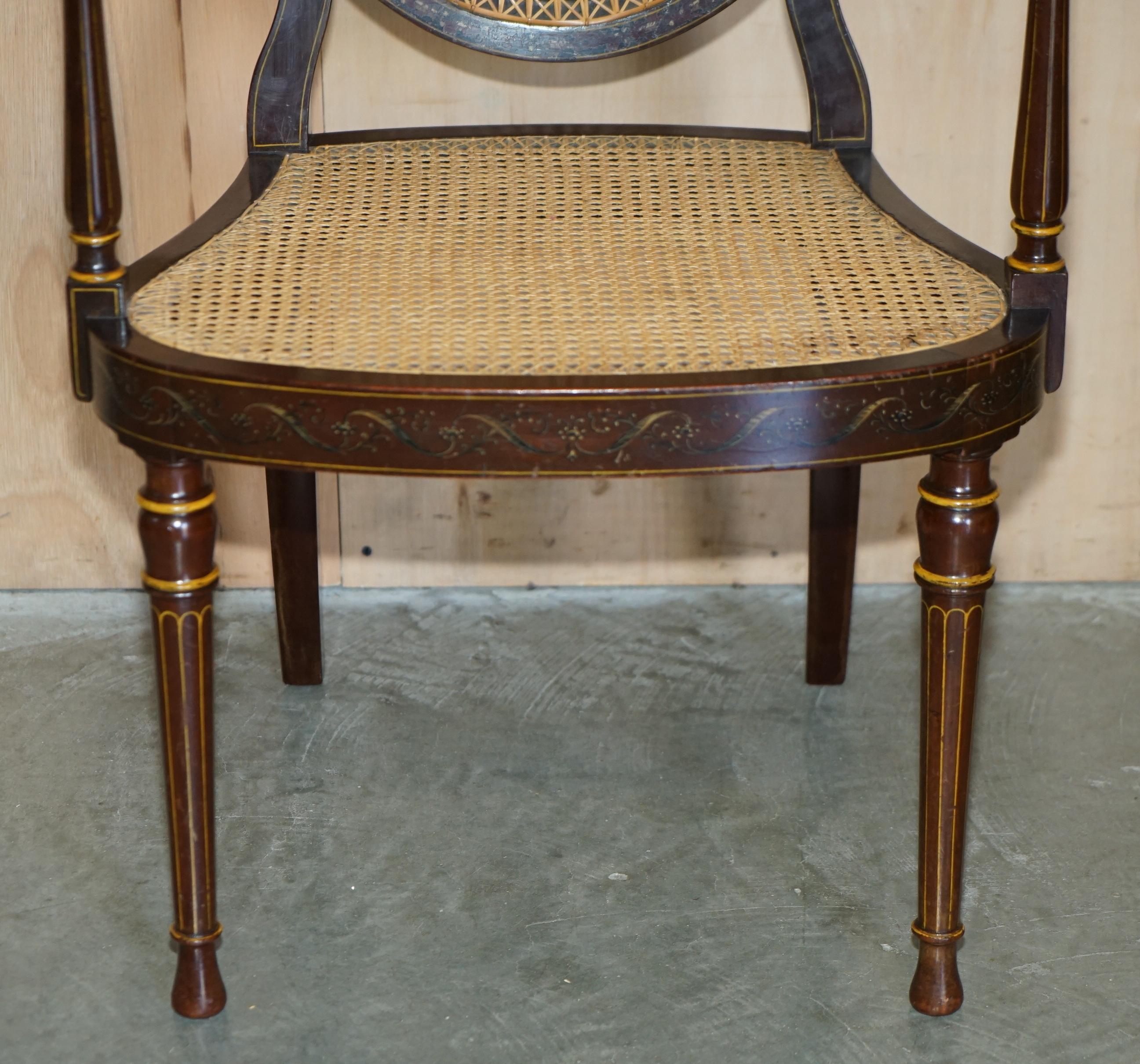 SiX ANTIQUE GEORGE HEPPLEWHITE BERGERE SHERATON REVIVAL PAINTED DINING CHAIRS For Sale 2