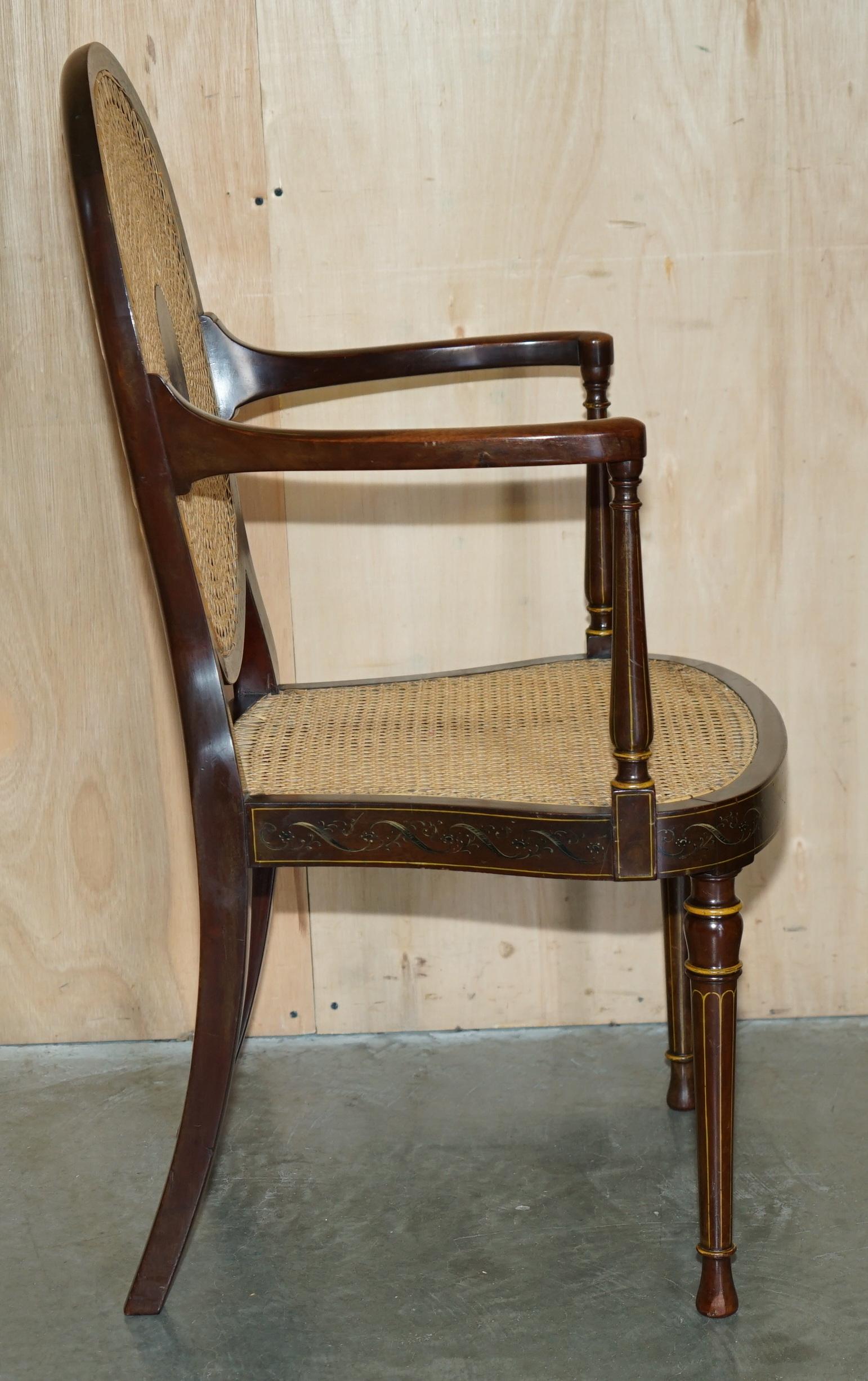SiX ANTIQUE GEORGE HEPPLEWHITE BERGERE SHERATON REVIVAL PAINTED DINING CHAIRS For Sale 3