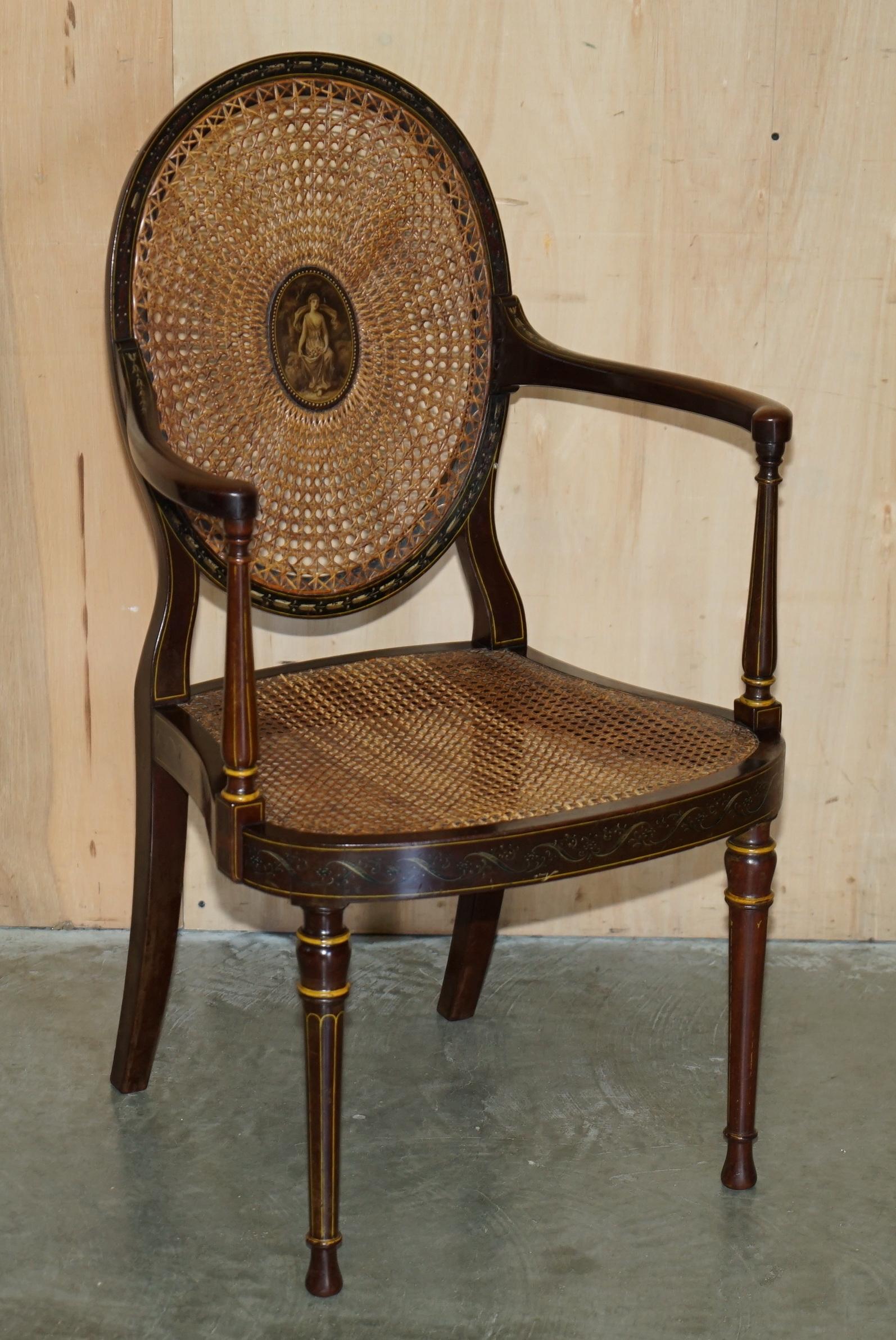 SiX ANTIQUE GEORGE HEPPLEWHITE BERGERE SHERATON REVIVAL PAINTED DINING CHAIRS For Sale 5