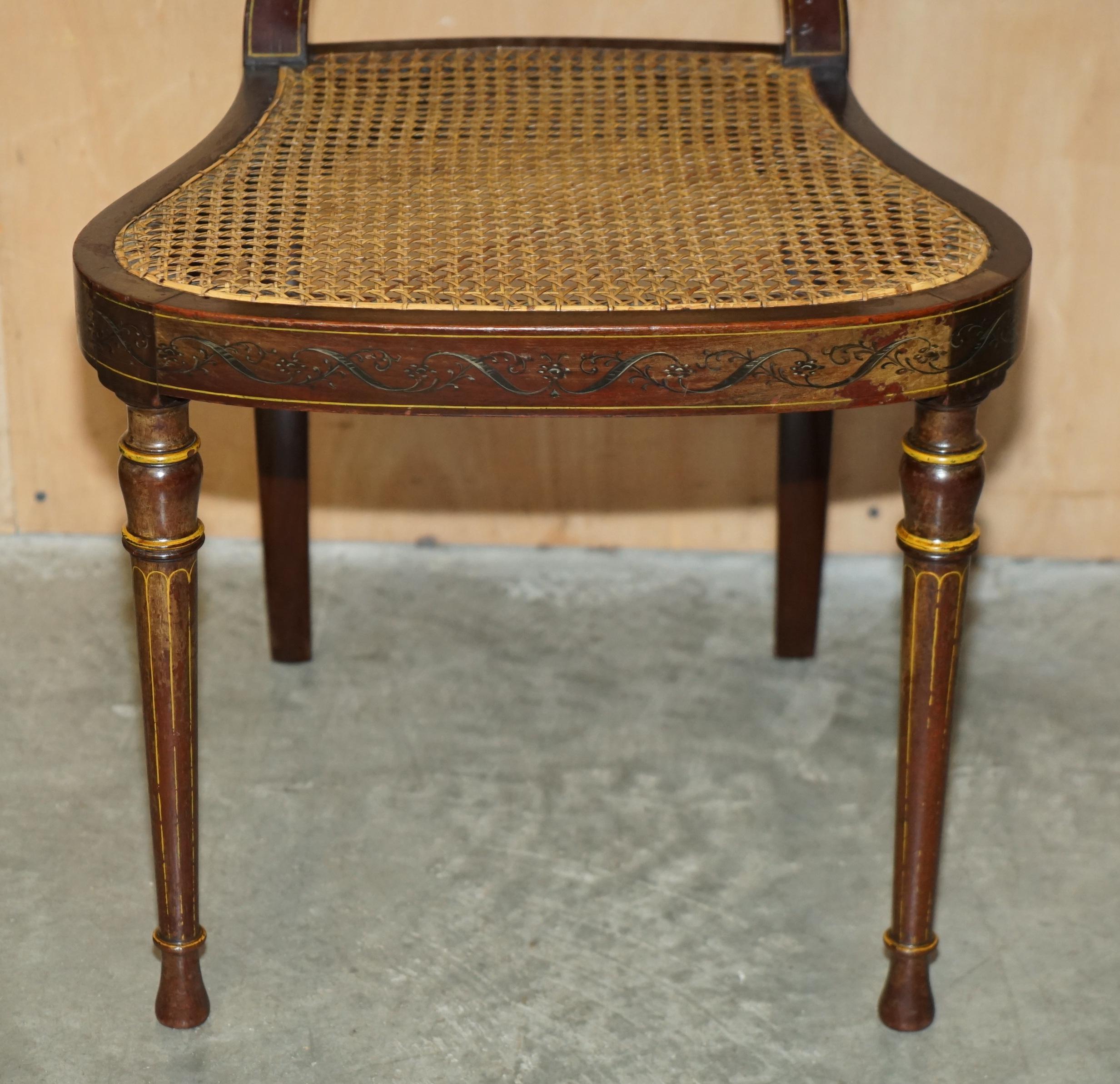 SiX ANTIQUE GEORGE HEPPLEWHITE BERGERE SHERATON REVIVAL PAINTED DINING CHAIRS For Sale 10