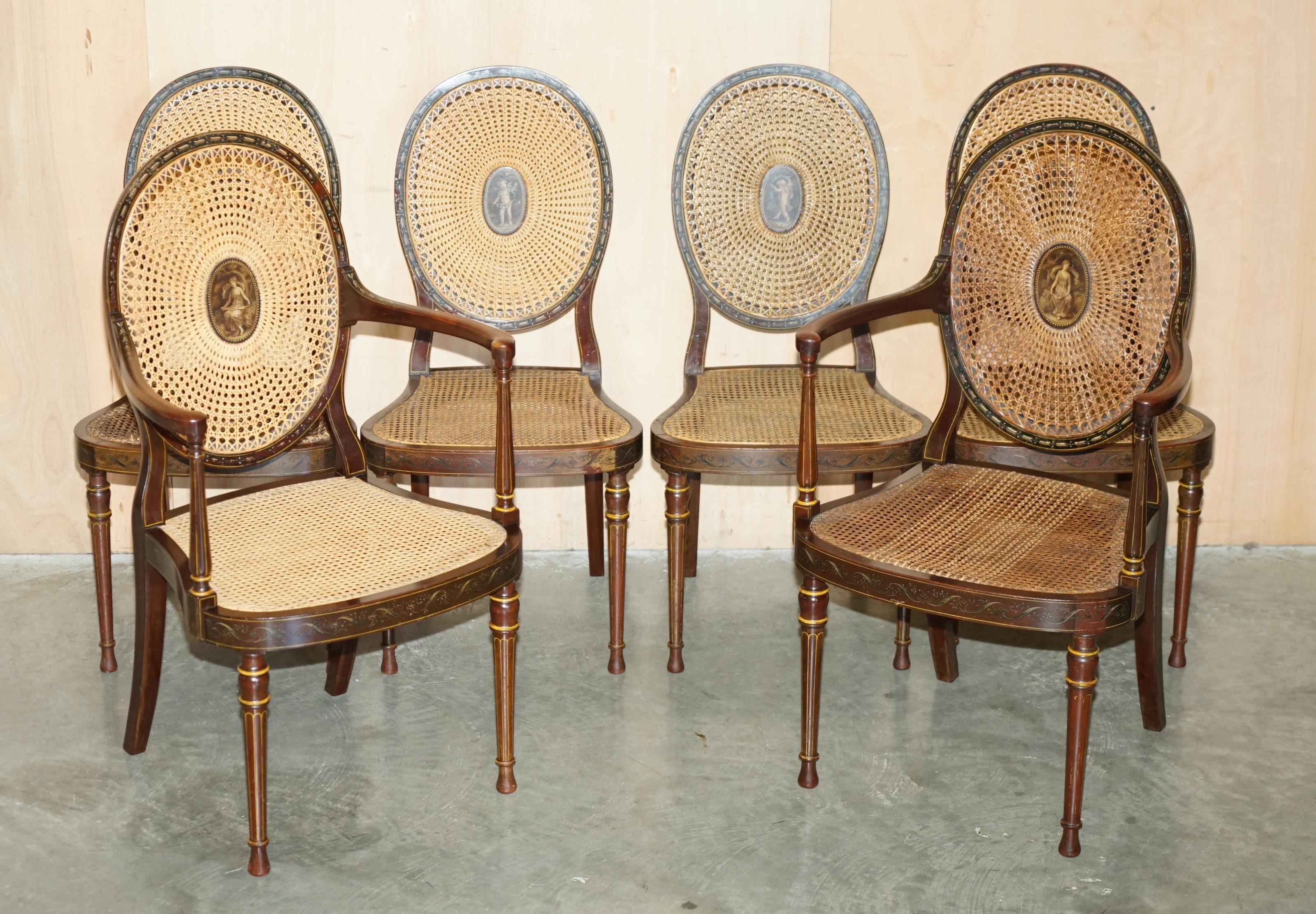 Royal House Antiques

Royal House Antiques is delighted to offer for sale this lovely exquisite suite of six original Sheraton Revival George Hepplewhite Bergère dining chairs with period painted finish 

Please note the delivery fee listed is just