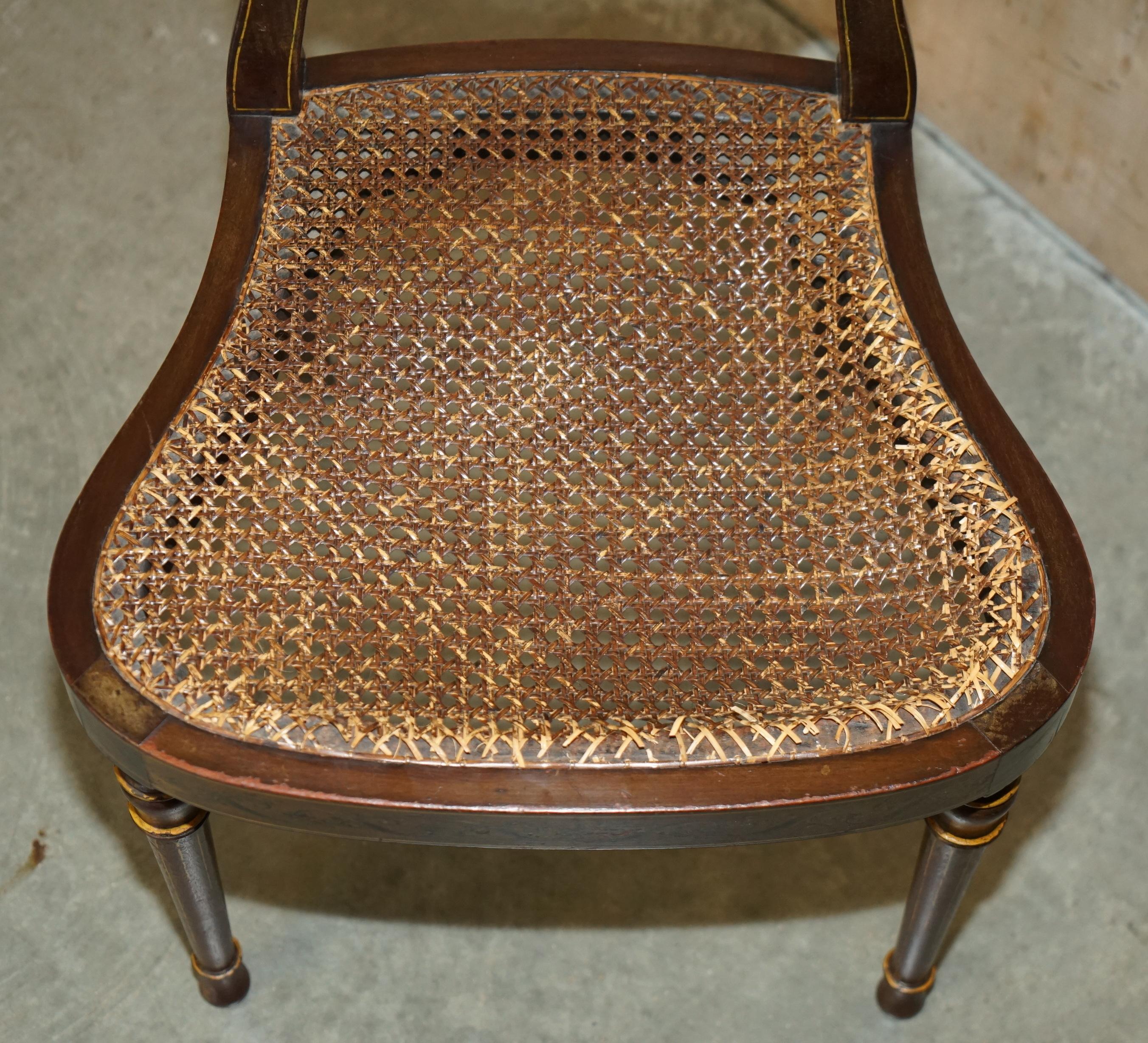 SiX ANTIQUE GEORGE HEPPLEWHITE BERGERE SHERATON REVIVAL PAINTED DINING CHAIRS For Sale 12