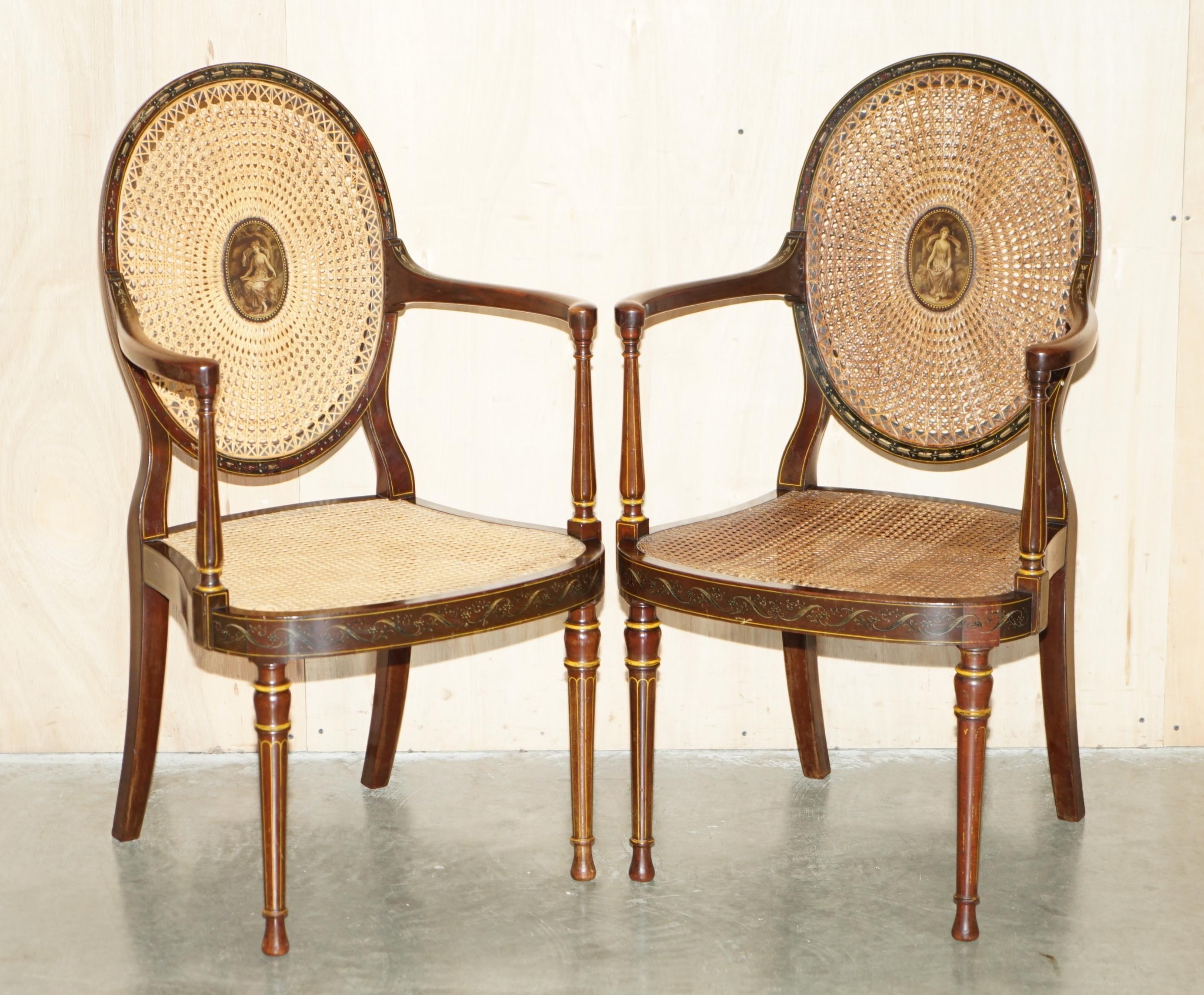 Sheraton SiX ANTIQUE GEORGE HEPPLEWHITE BERGERE SHERATON REVIVAL PAINTED DINING CHAIRS For Sale