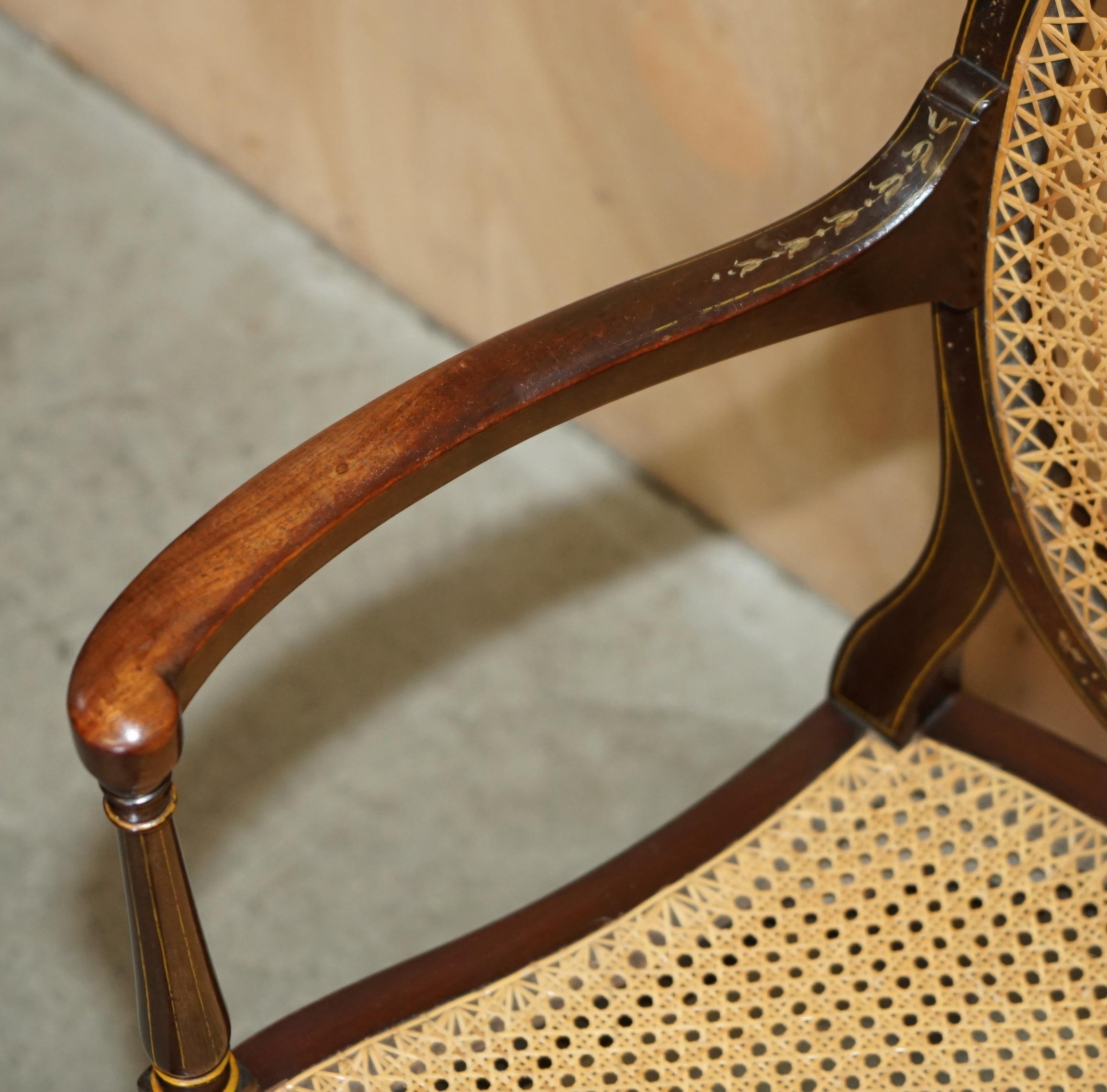 SiX ANTIQUE GEORGE HEPPLEWHITE BERGERE SHERATON REVIVAL PAINTED DINING CHAIRS For Sale 1
