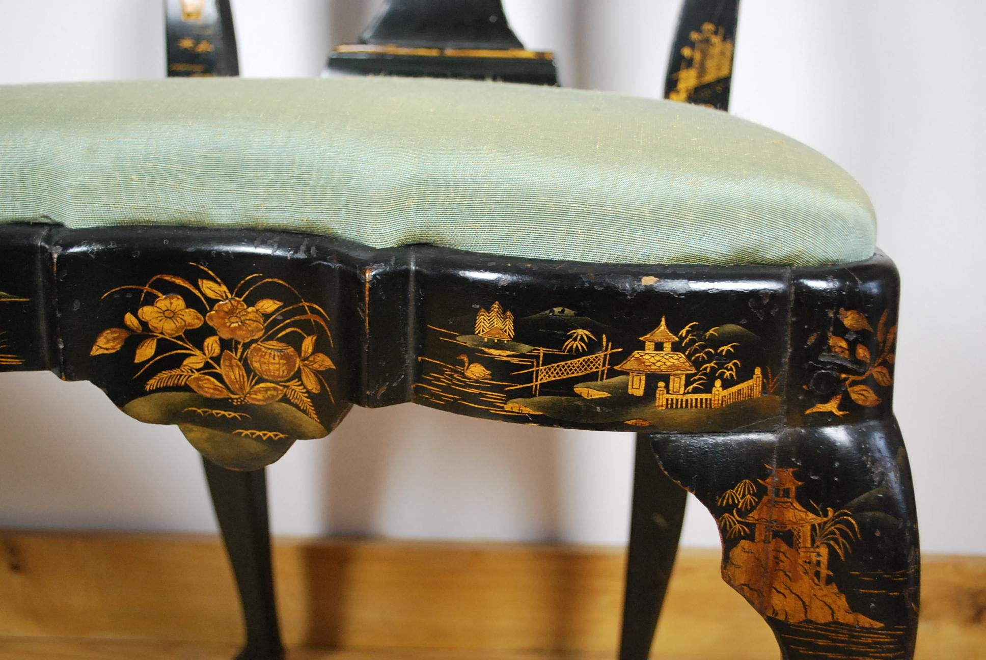 Chinoiserie Six antique Georgian Dutch Lacquer Chairs 'Property of Admiral David Beatty' For Sale