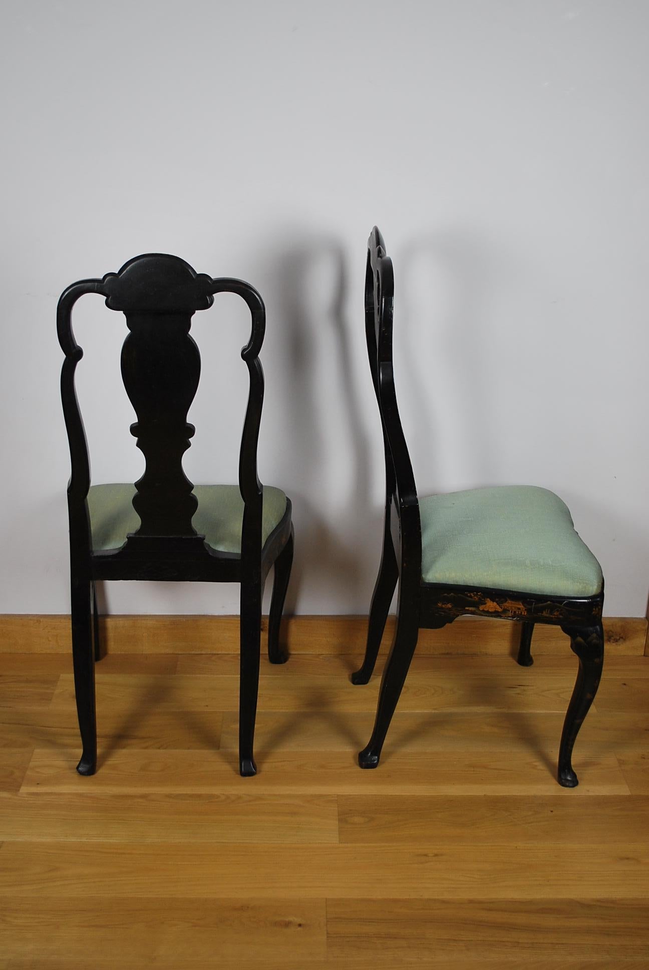 Six antique Georgian Dutch Lacquer Chairs 'Property of Admiral David Beatty' In Good Condition For Sale In Winchcombe, Gloucesteshire